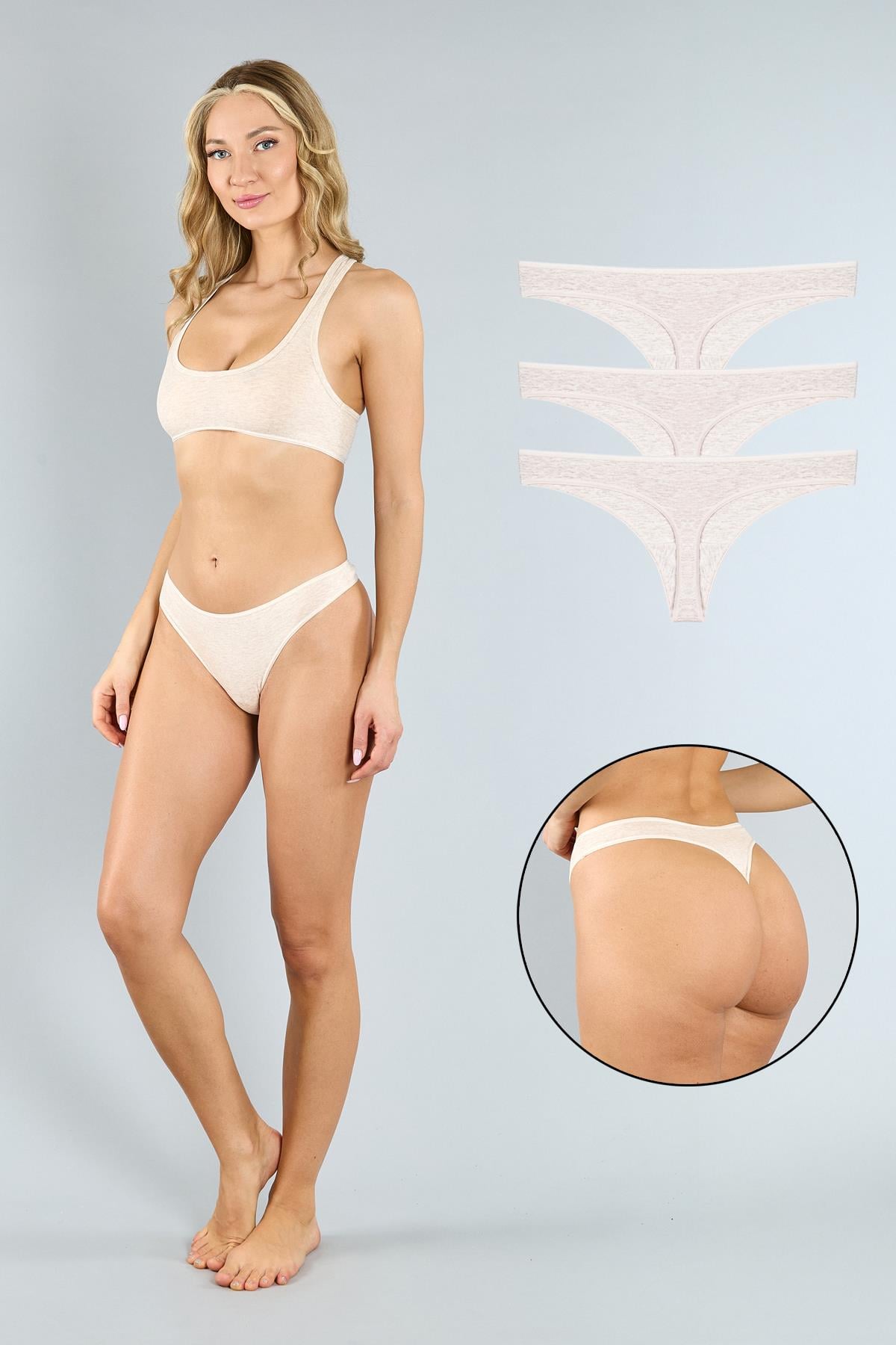Pamuklu Kahve Melanj Tanga Külot 3'lü Paket