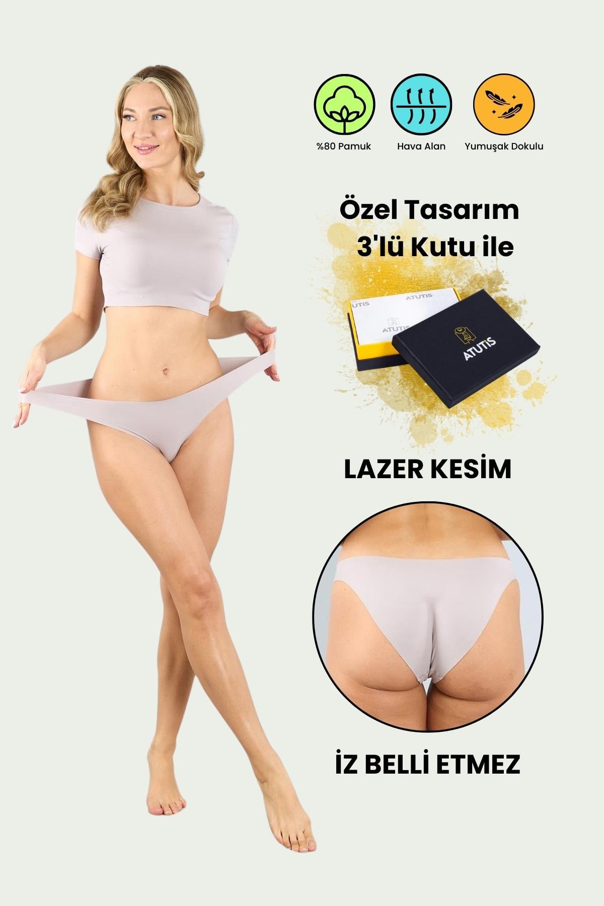 Pamuklu Lazer Kesim Dikişsiz Mürdüm Klasik Külot 3'lü Paket