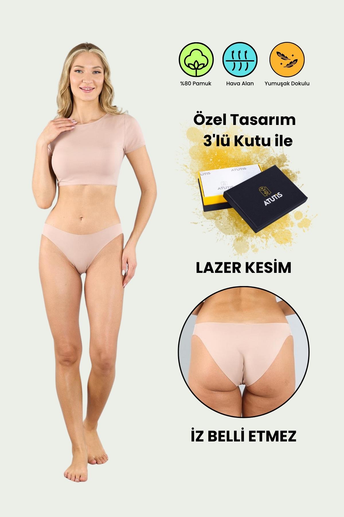 Pamuklu Lazer Kesim Dikişsiz Ten Klasik Külot 3'lü Paket
