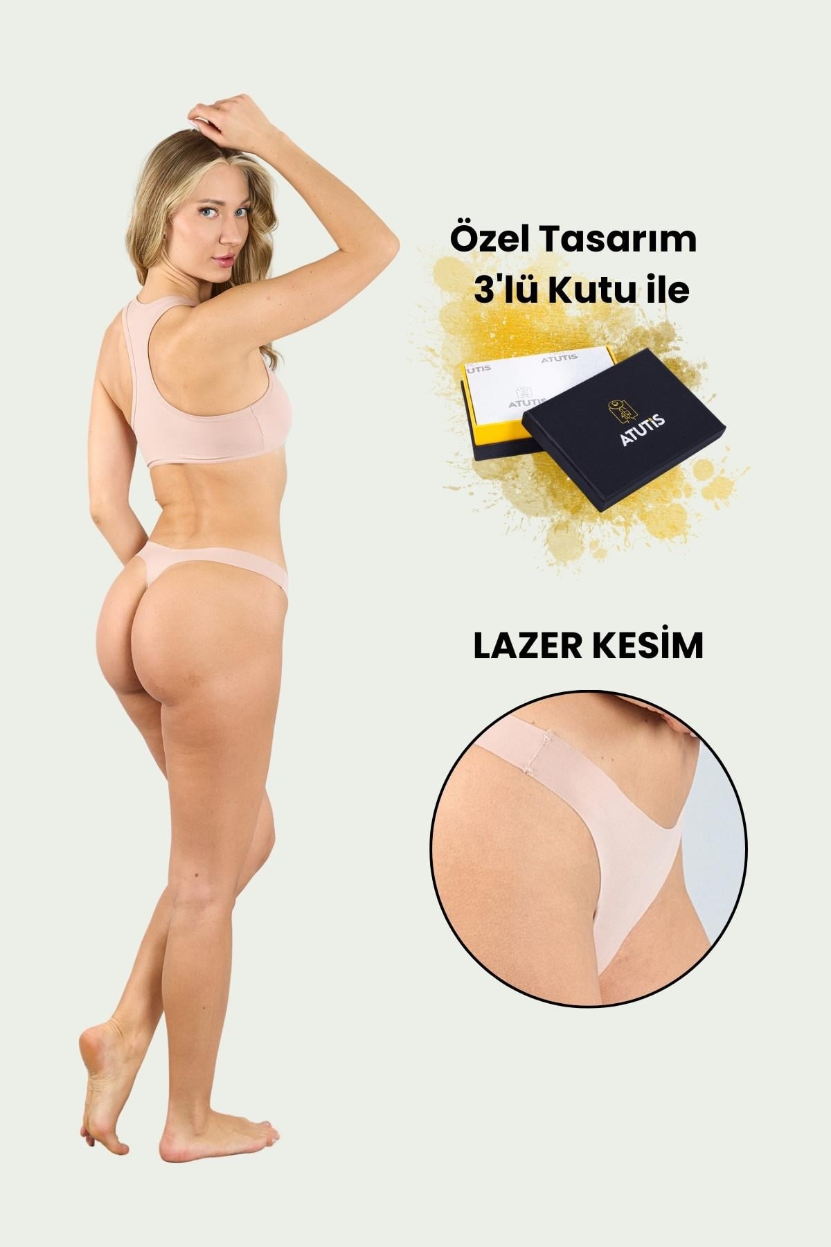 Pamuklu Lazer Kesim Dikişsiz Ten Tanga Külot 3'lü Paket