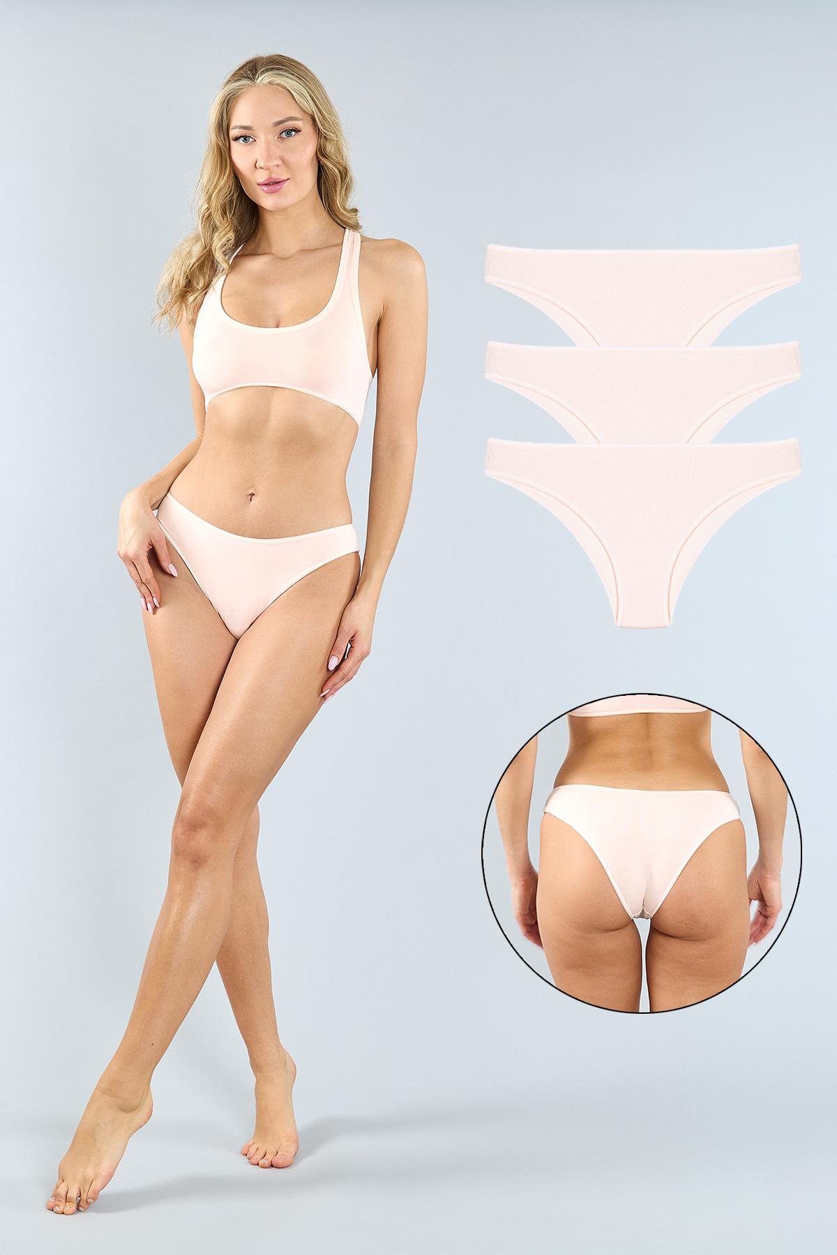 Pamuklu Pembe Brazilian Külot 3'lü Paket