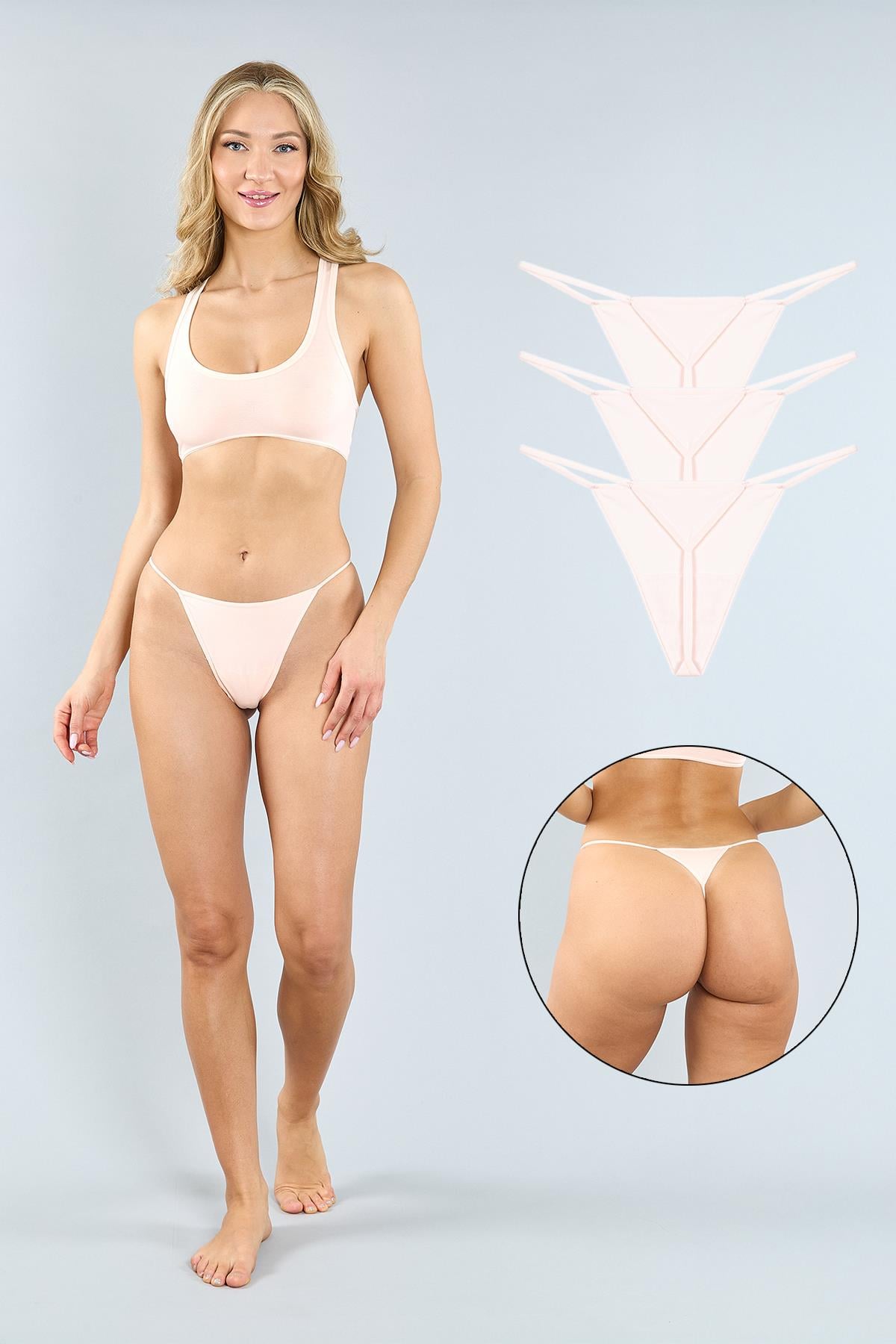 Pamuklu Pembe String Külot 3'lü Paket