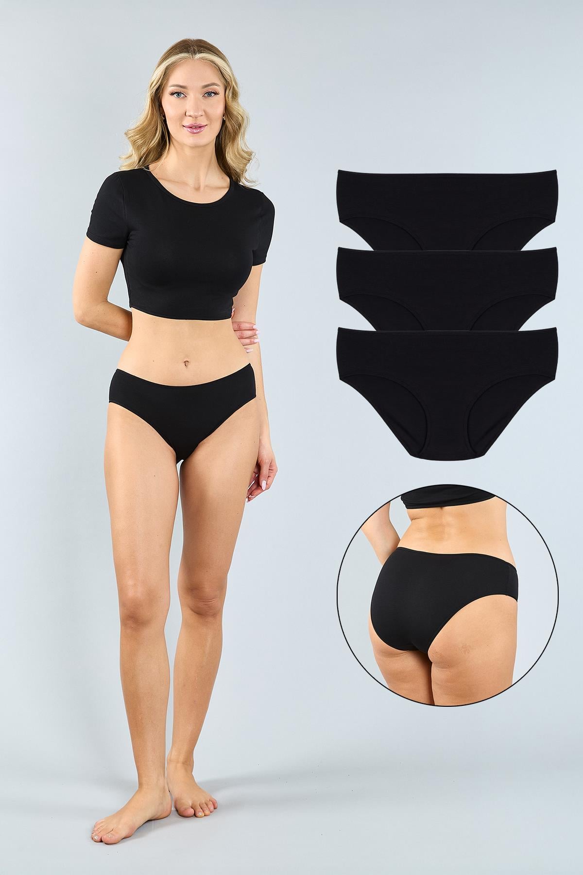 Pamuklu Siyah Yüksek Bel Bato Külot 3'lü Paket