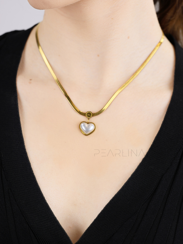 İncili Kalp Çelik Kolye