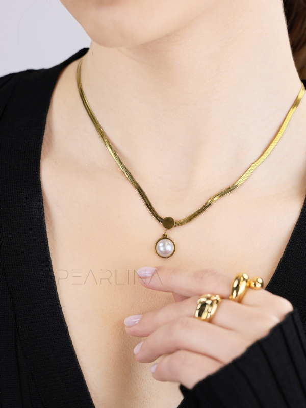 Yuvarlak İncili Çelik Kolye