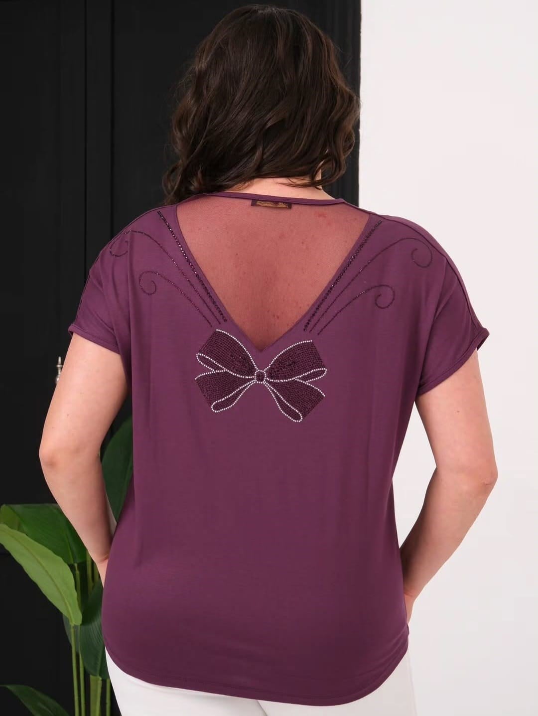 Kadın V Yaka Sırt Detaylı Viskon BluzBüyük Beden Bluz