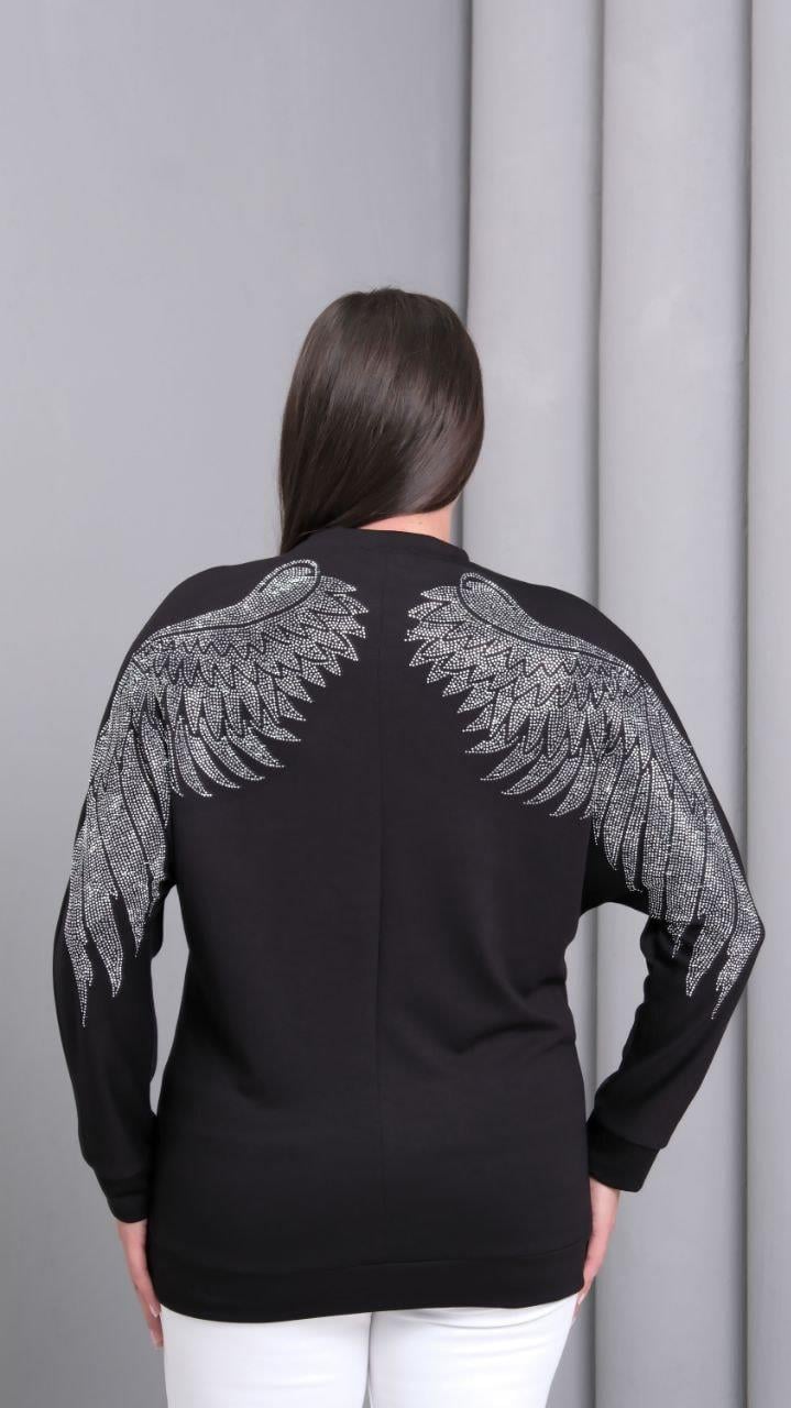 Kadın Modal Kumaş Sweatshirt Arkası Taş DetaylıBüyük Beden Sweatshirt / Hırka