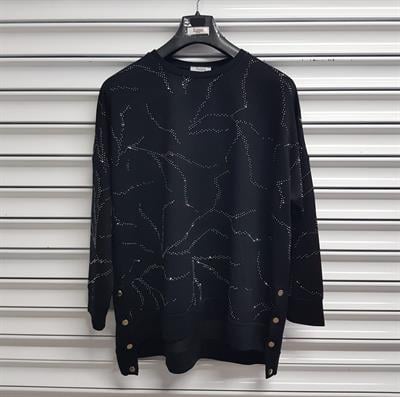 Kadın Kristal Kumaş Sweatshirt Taş DetaylıBüyük Beden Sweatshirt / Hırka