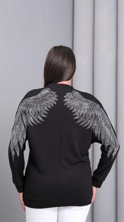 Kadın Modal Kumaş Sweatshirt Arkası Taş DetaylıBüyük Beden Sweatshirt / Hırka