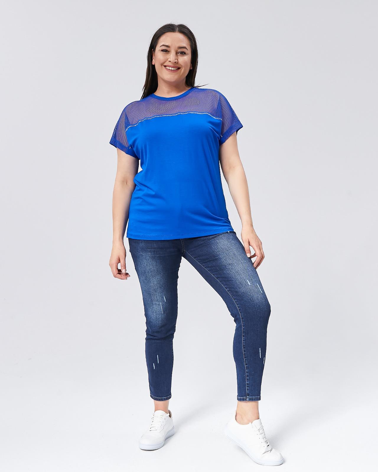 Kadın Omuz File Detaylı Viskon BluzBüyük Beden Bluz