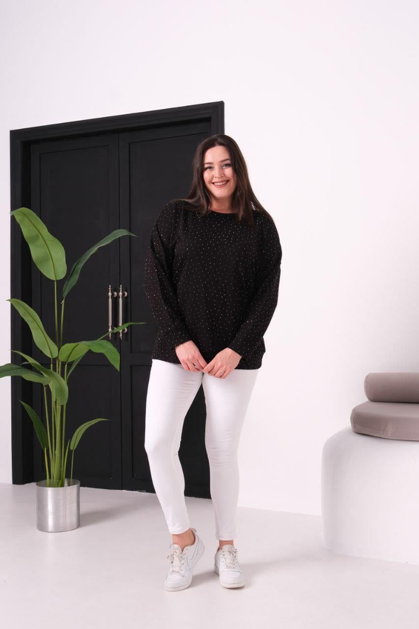 Kadın Kristal Kumaş Taşlı SweatshirtBüyük Beden Sweatshirt / Hırka