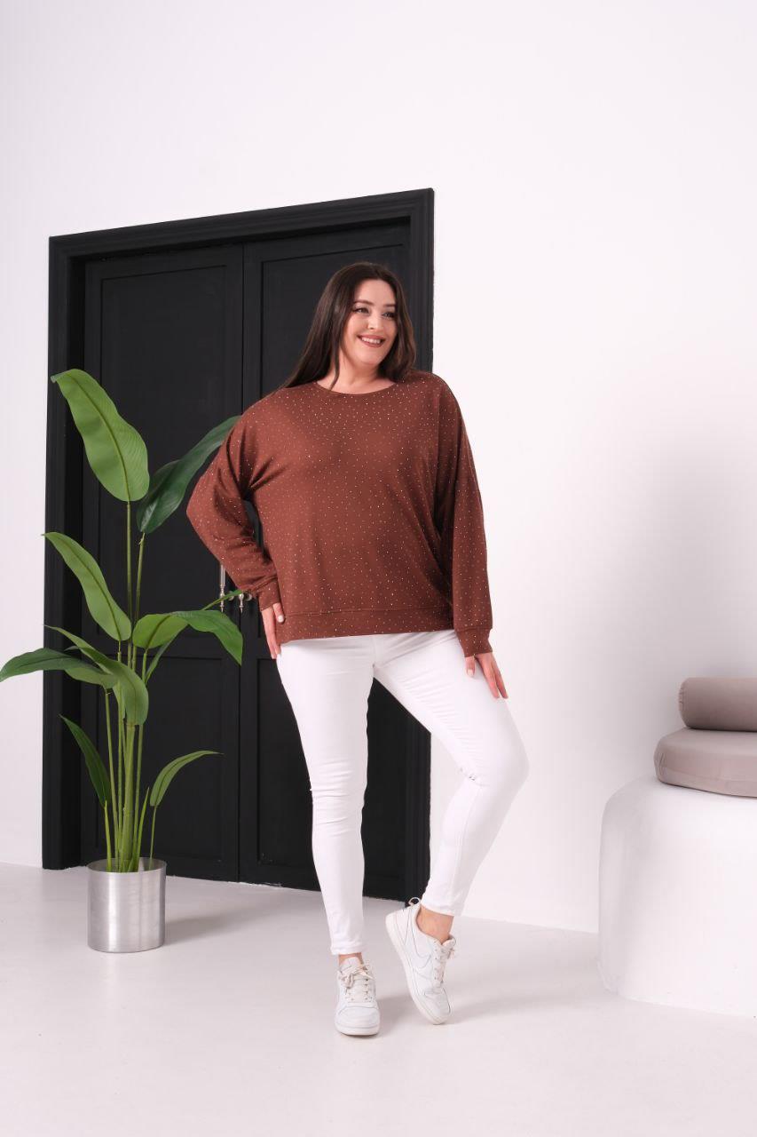 Kadın Kristal Kumaş Taşlı SweatshirtBüyük Beden Sweatshirt / Hırka