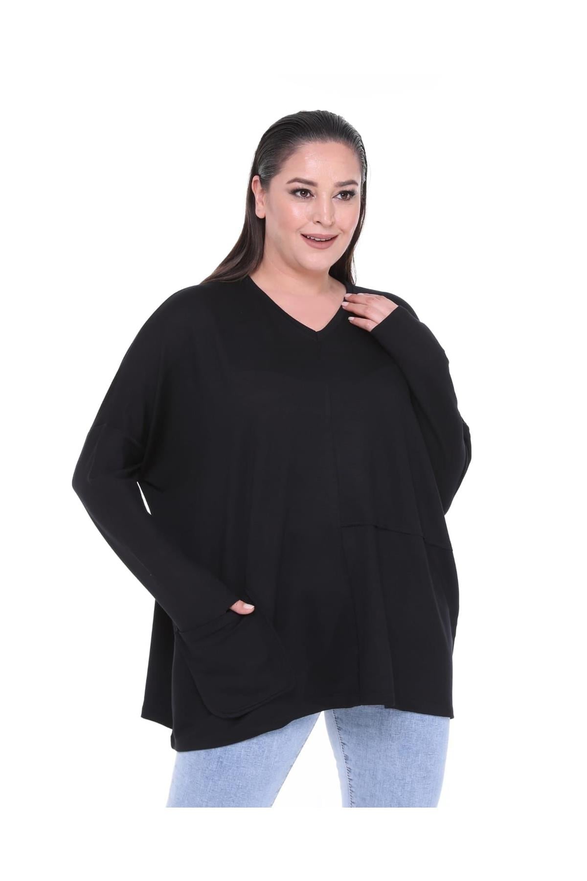 Kadın Kristal Kumaş V Yaka Oversize Sweatshirt
