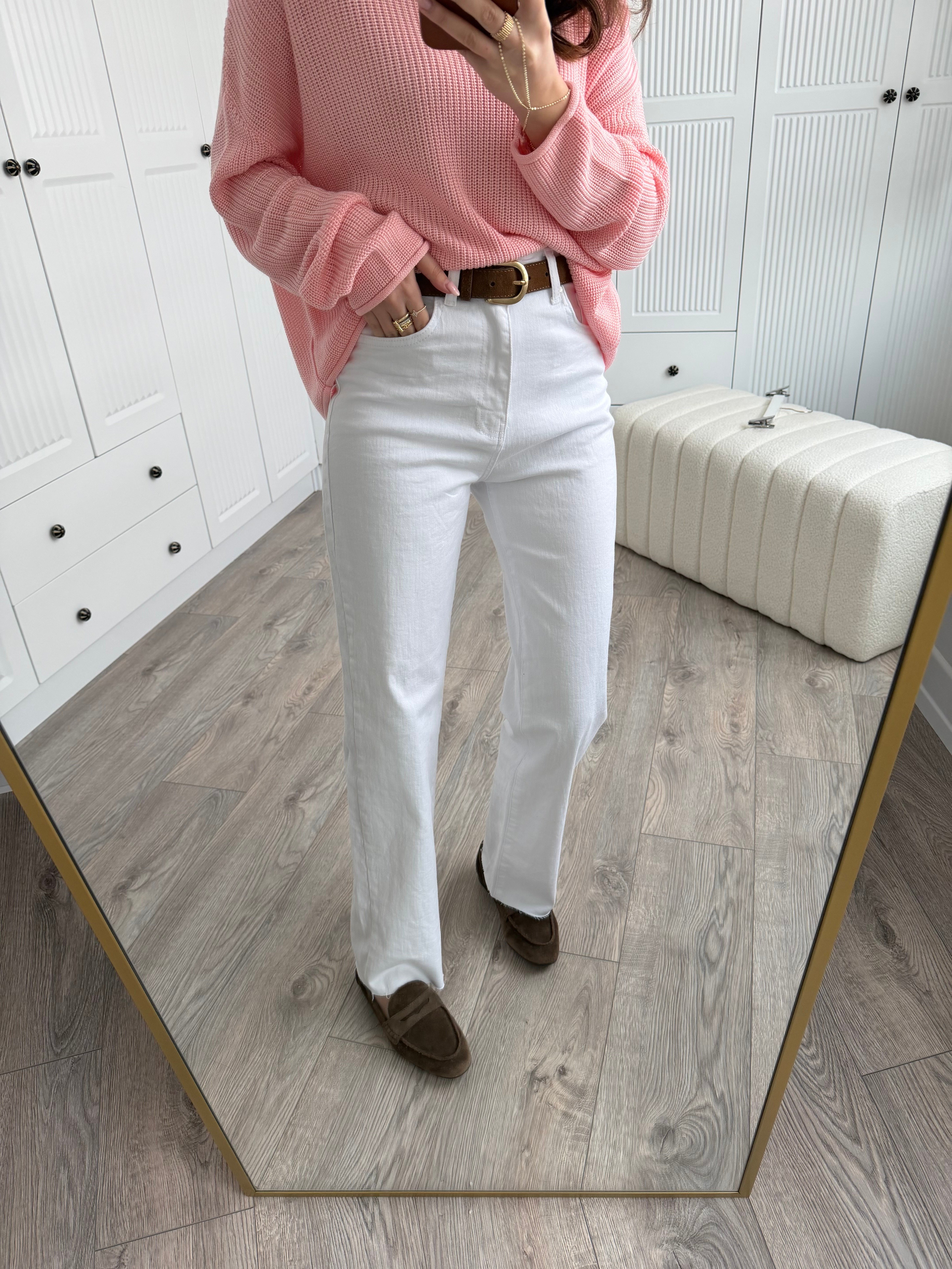 Beyaz Straight Likralı Jean