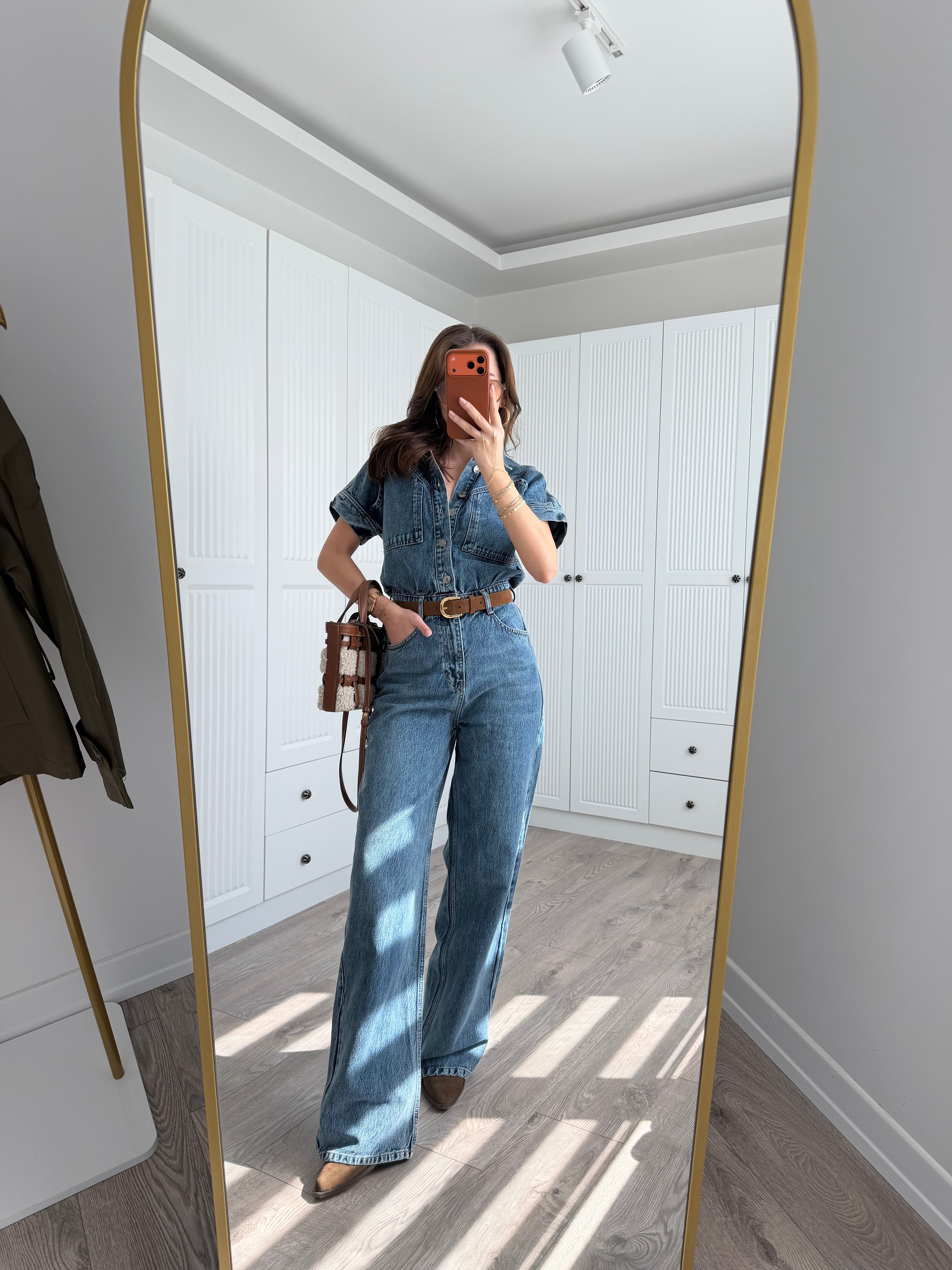 Cepli Kısa Kollu Jean Tulum