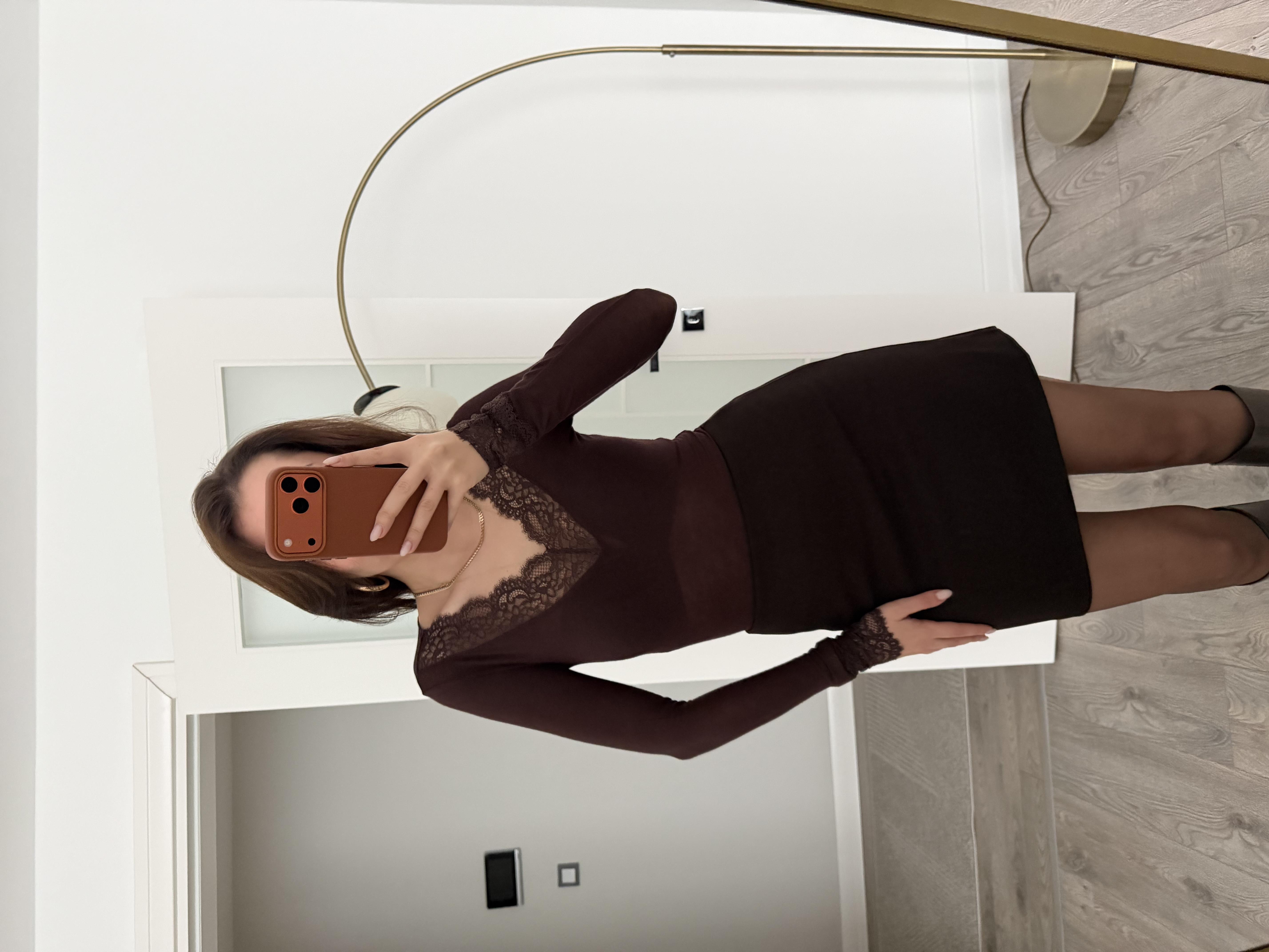 Dantelli Kahve Transparan Kaşmir Bluz