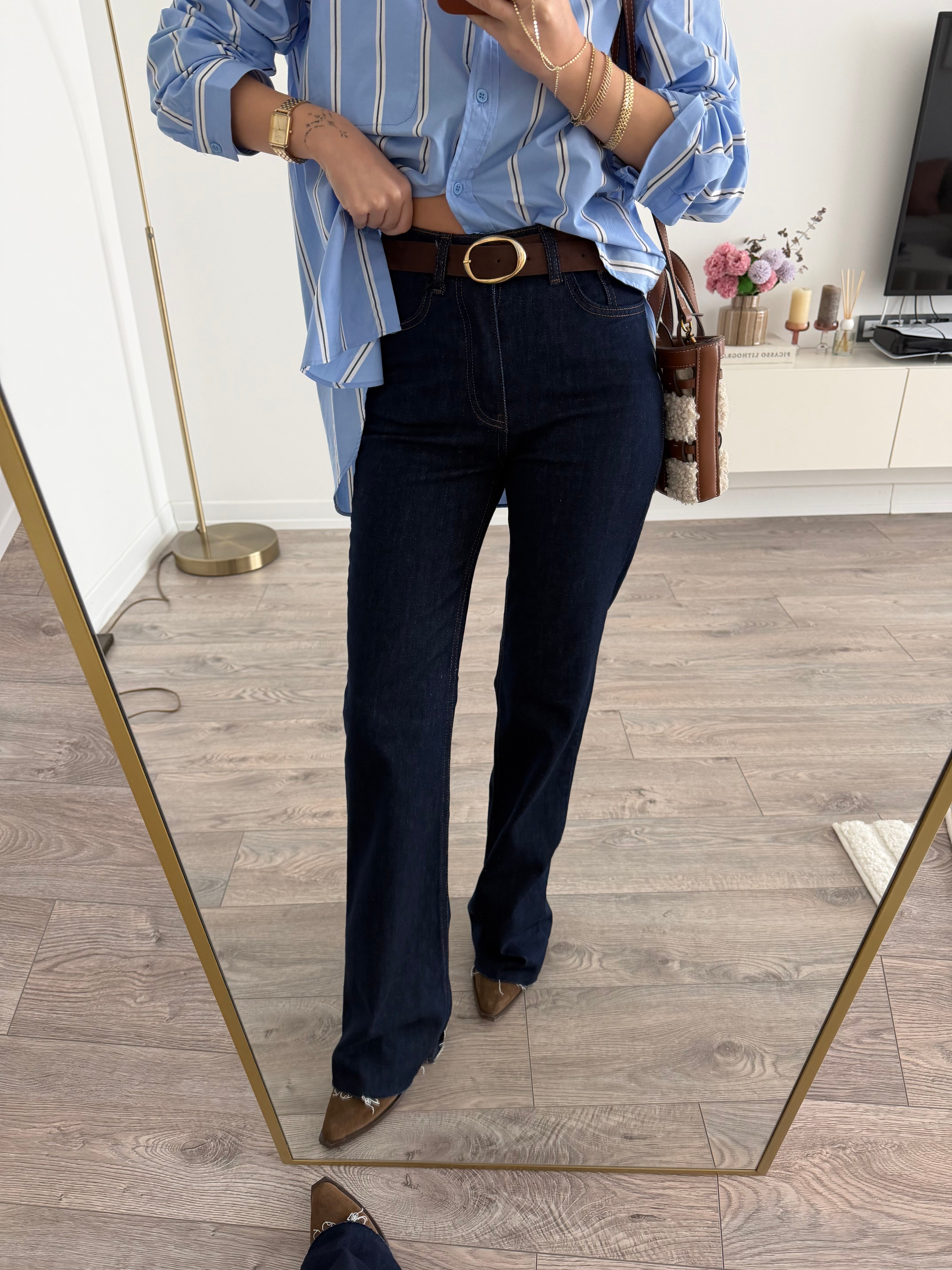 Laci Likralı Kesik Straight Jean