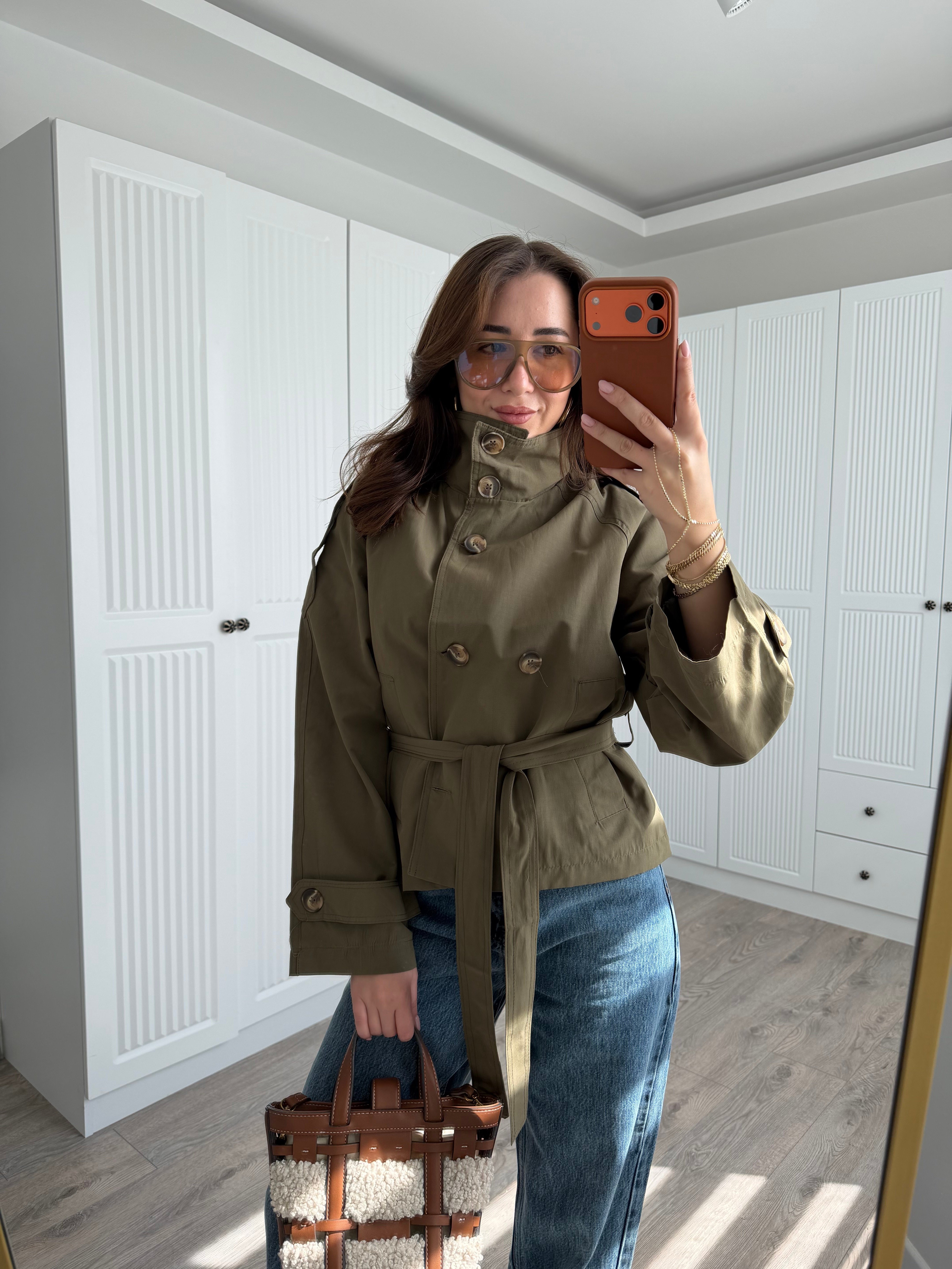 Orj Marka Haki Düğmeli Kısa Trençkot