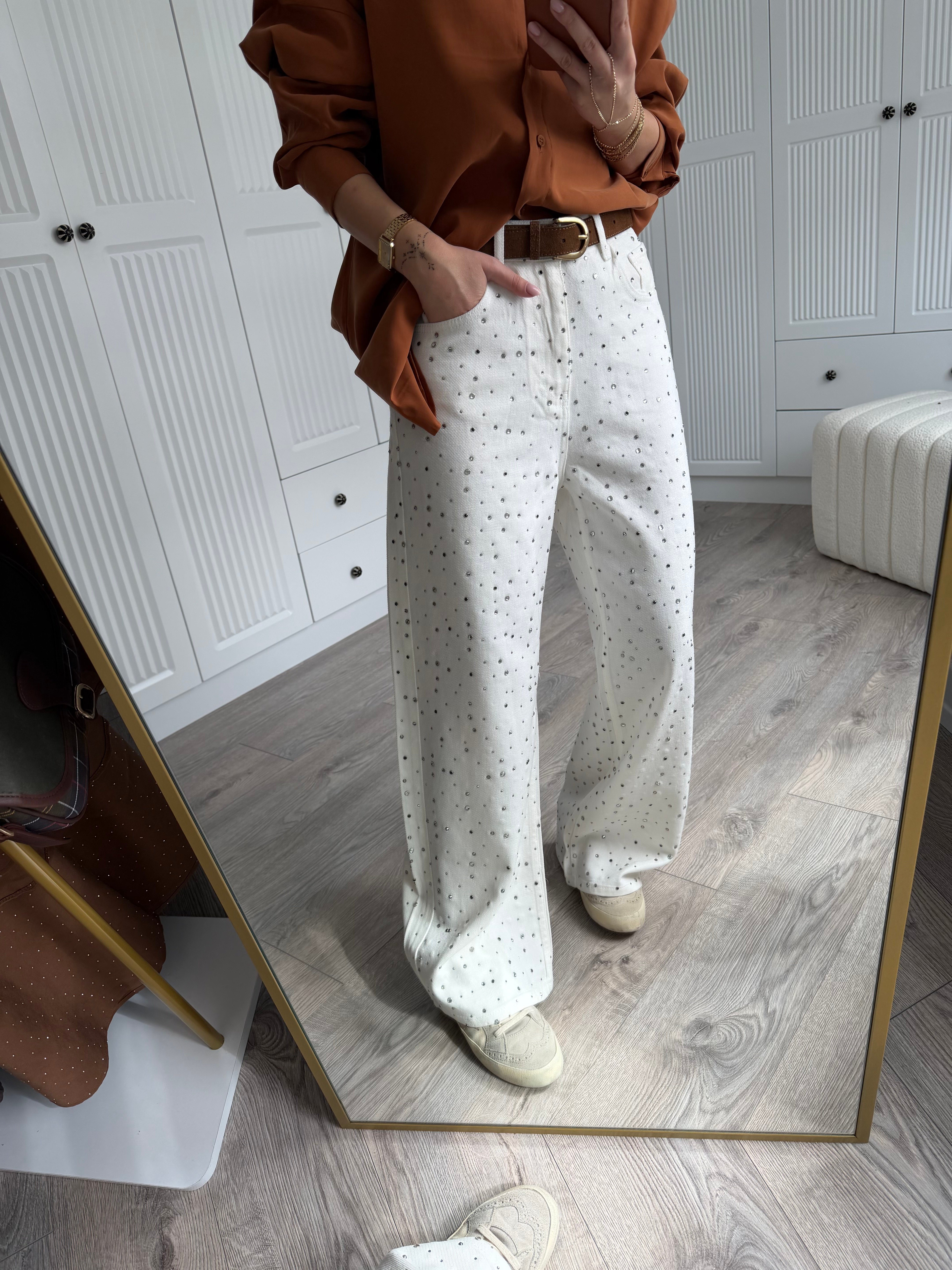 Premium Beyaz Taşlı Jean