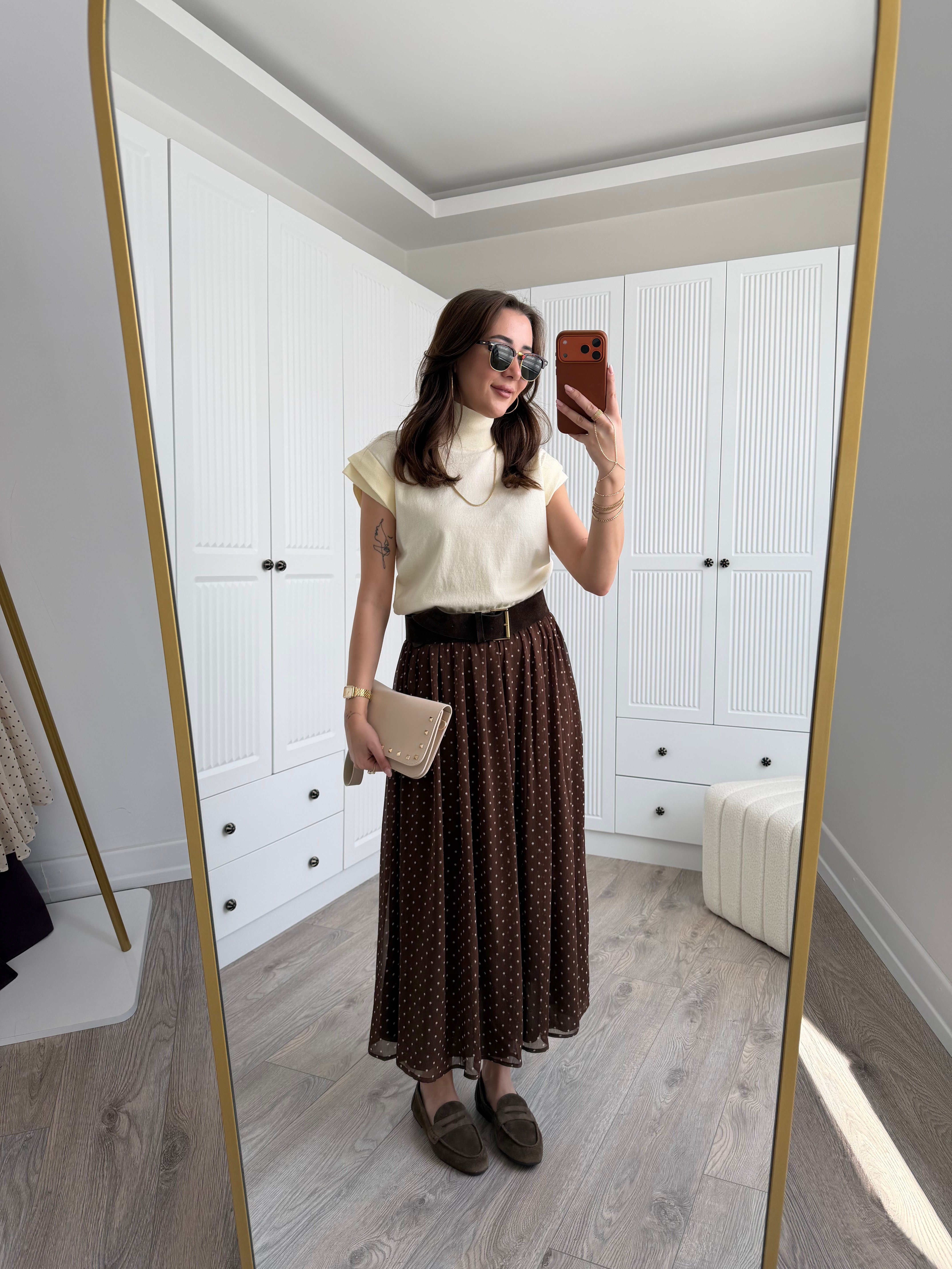 ZR Kahve Puantiyeli Etek