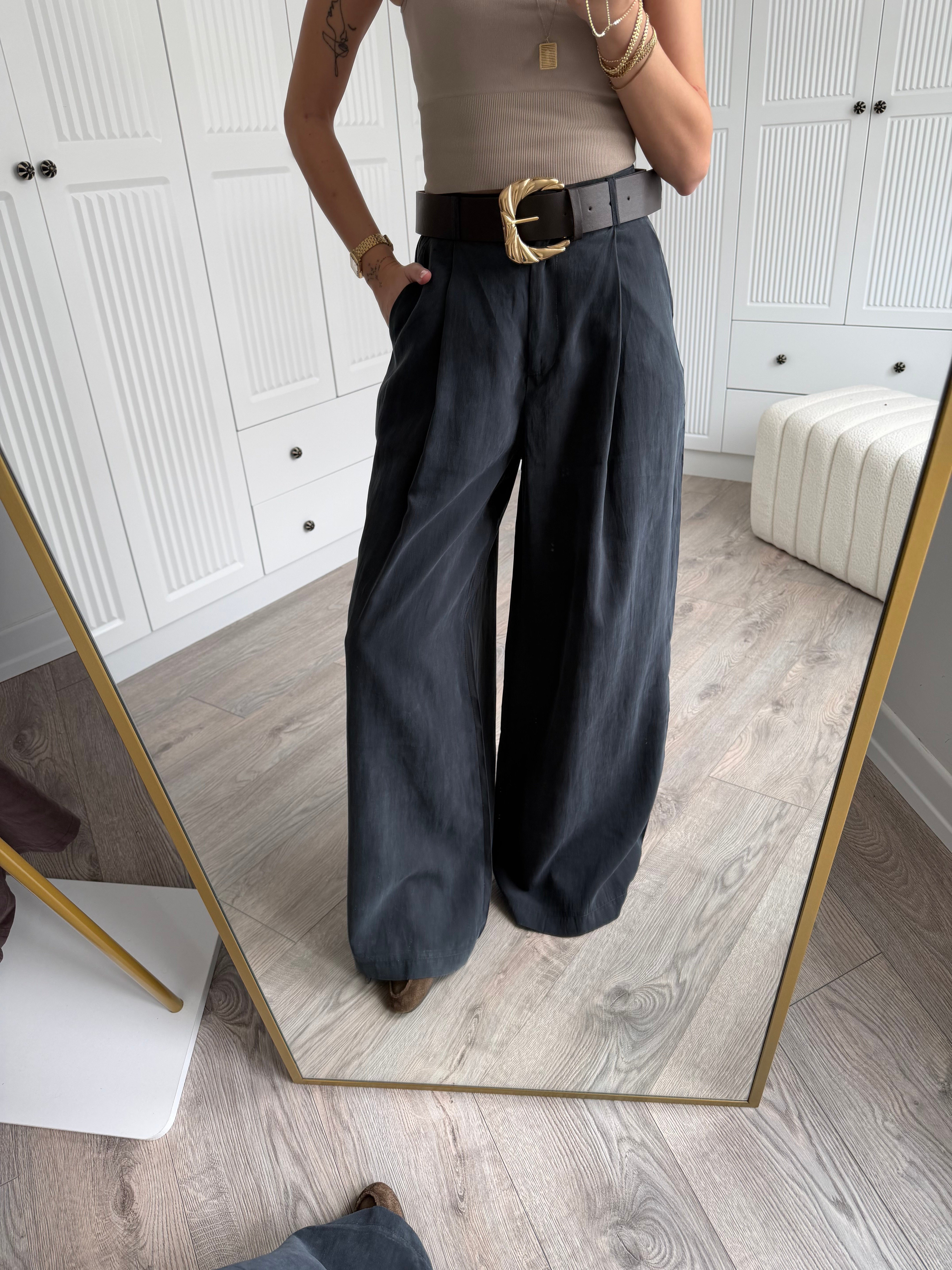 ZR Model Kemerli Antrasit Geniş Paça Pantolon 