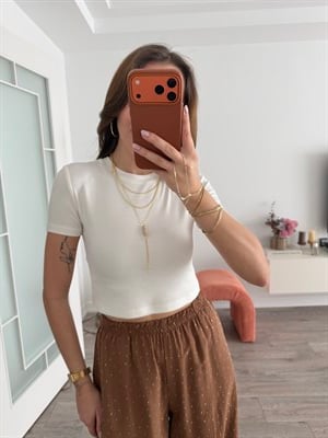 Beyaz Pamuklu Crop Tişört