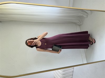 Bordo Askılı Modal Elbise 