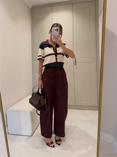 Bordo Balon Kesim Gabardin Pantolon 