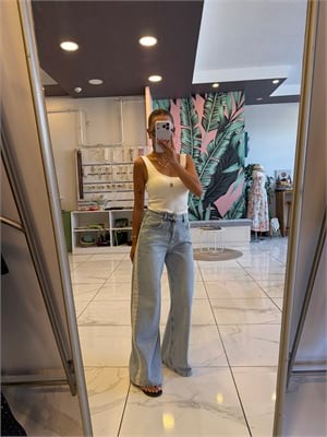 Dantel Detaylı Açık Mavi Jean