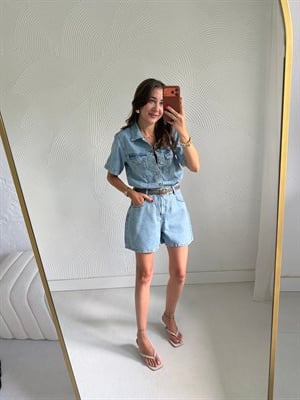 Dilvin Kısa Kollu Şort Denim Tulum