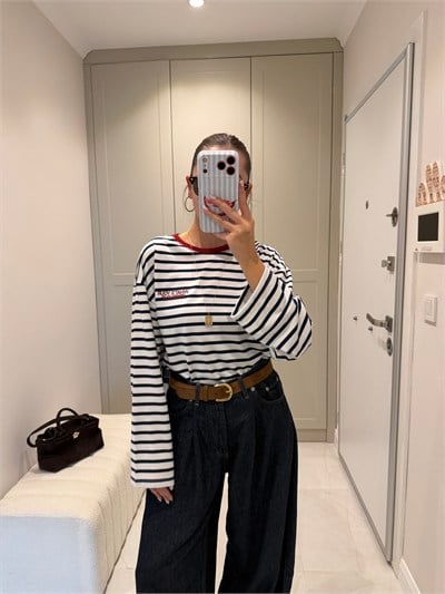 Lacivert Çizgili Sırt Detaylı Basic 