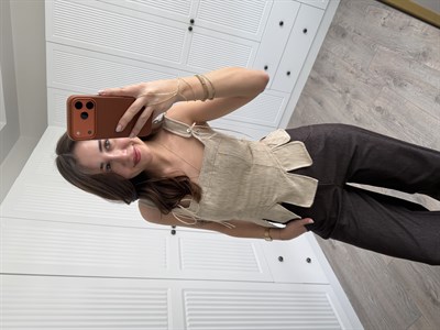 Marka Model Keten Dokulu Korse Bluz