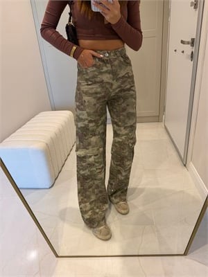 Premium Kamuflaj Desen Taşlı Kargo Pantolon 