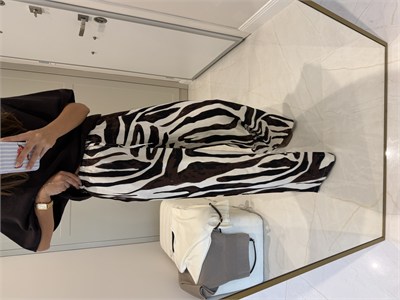 Zebra Desen Tok Saten Lastikli Pantolon 