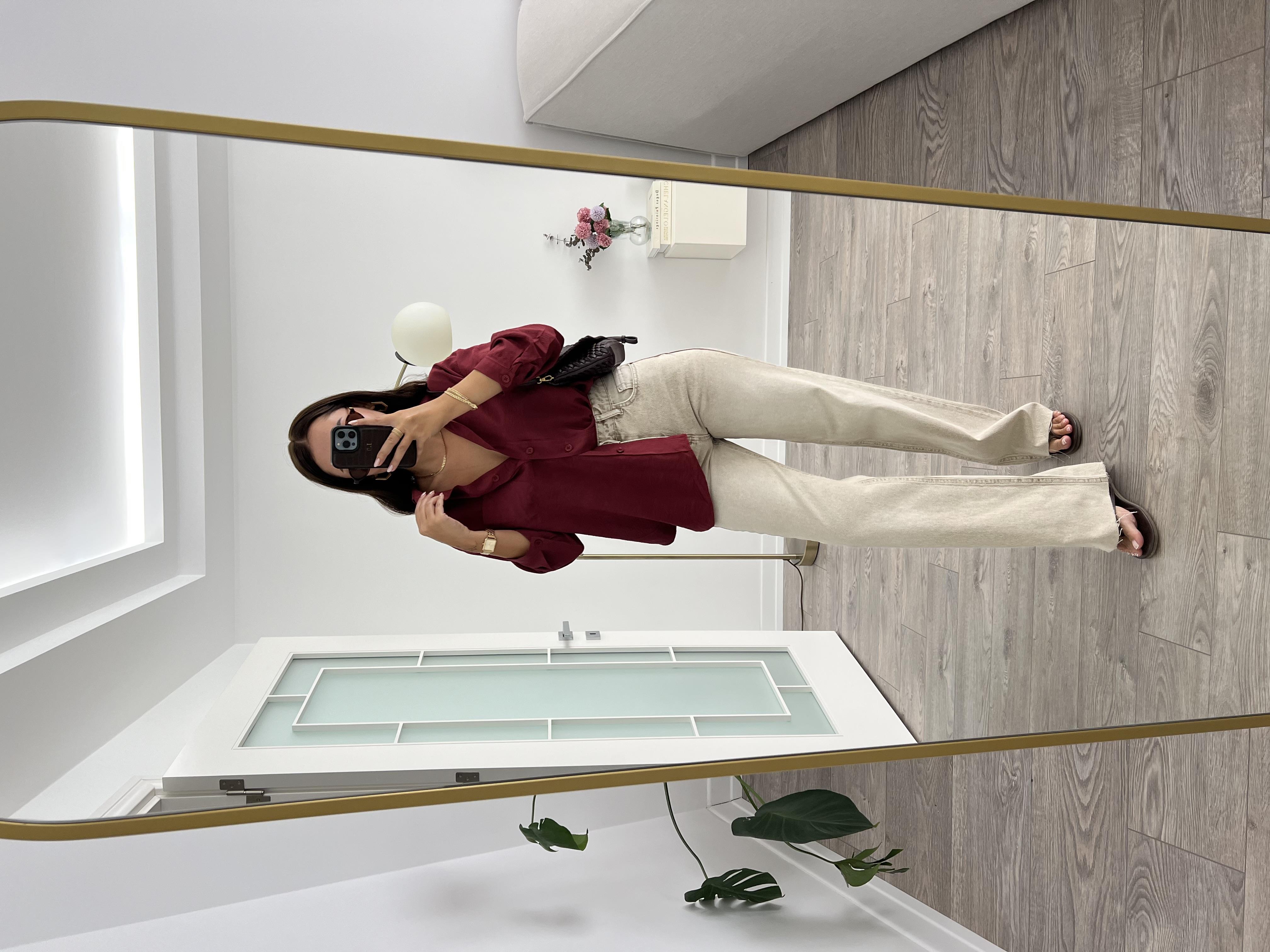 Açık Renk Taşlanmış Wide Leg Jean