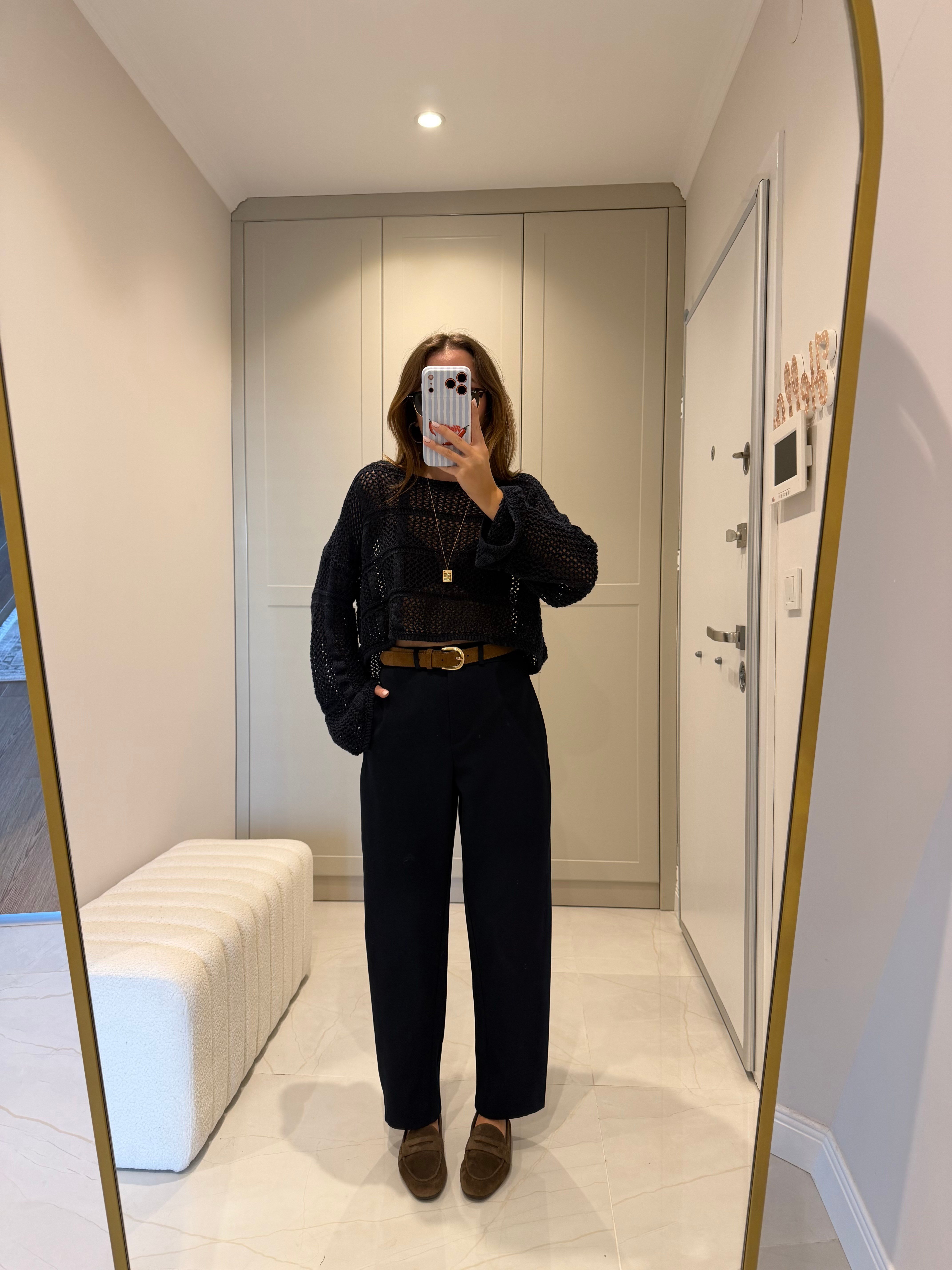 Delikli Laci Asimetrik Kol Triko
