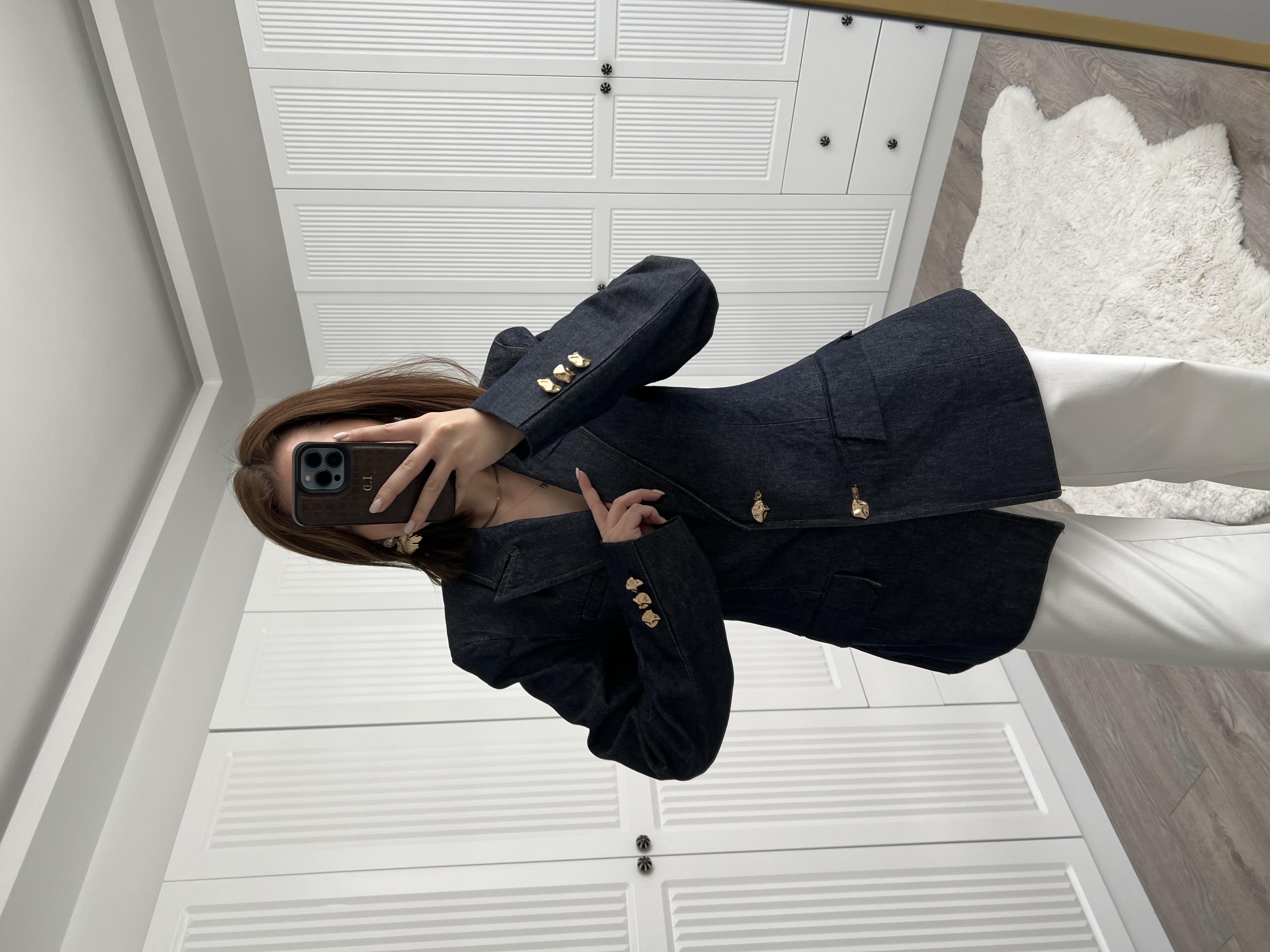 Gold Düğmeli Jean Blazer Ceket
