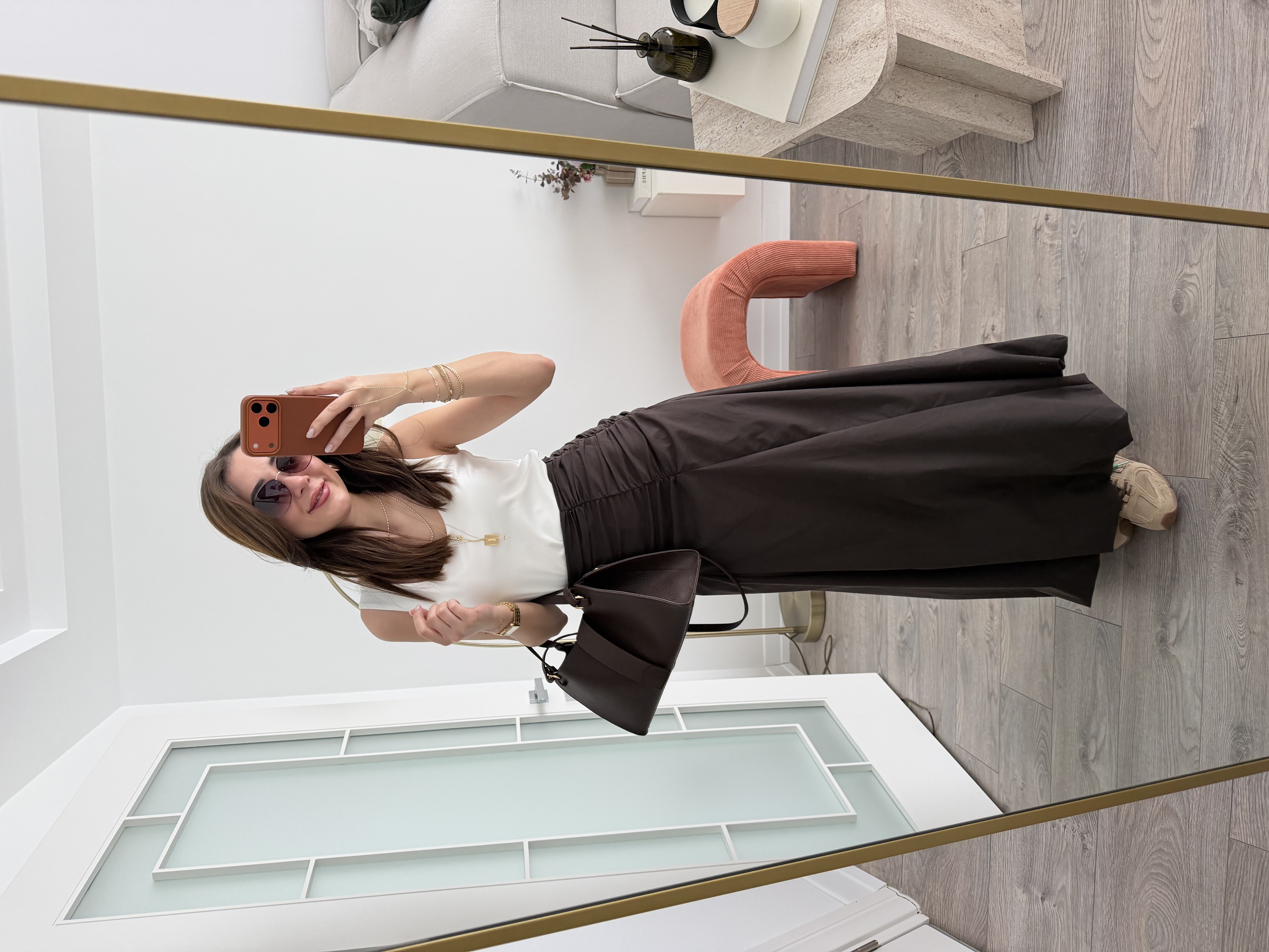 Kahve Beli Drapeli Balon Poplin Etek