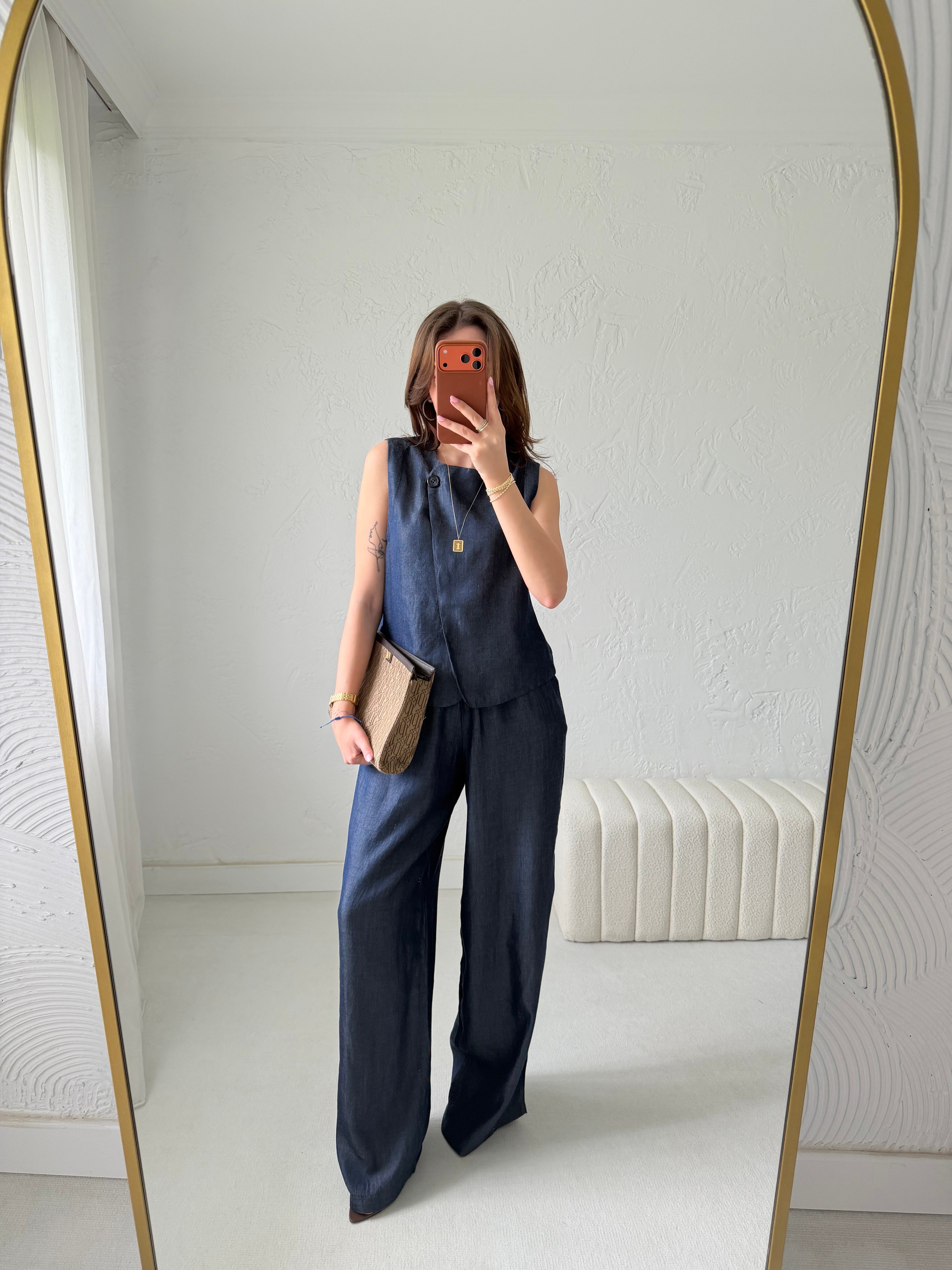 Laci Yelek Pantolon Tensel Jean Takım 