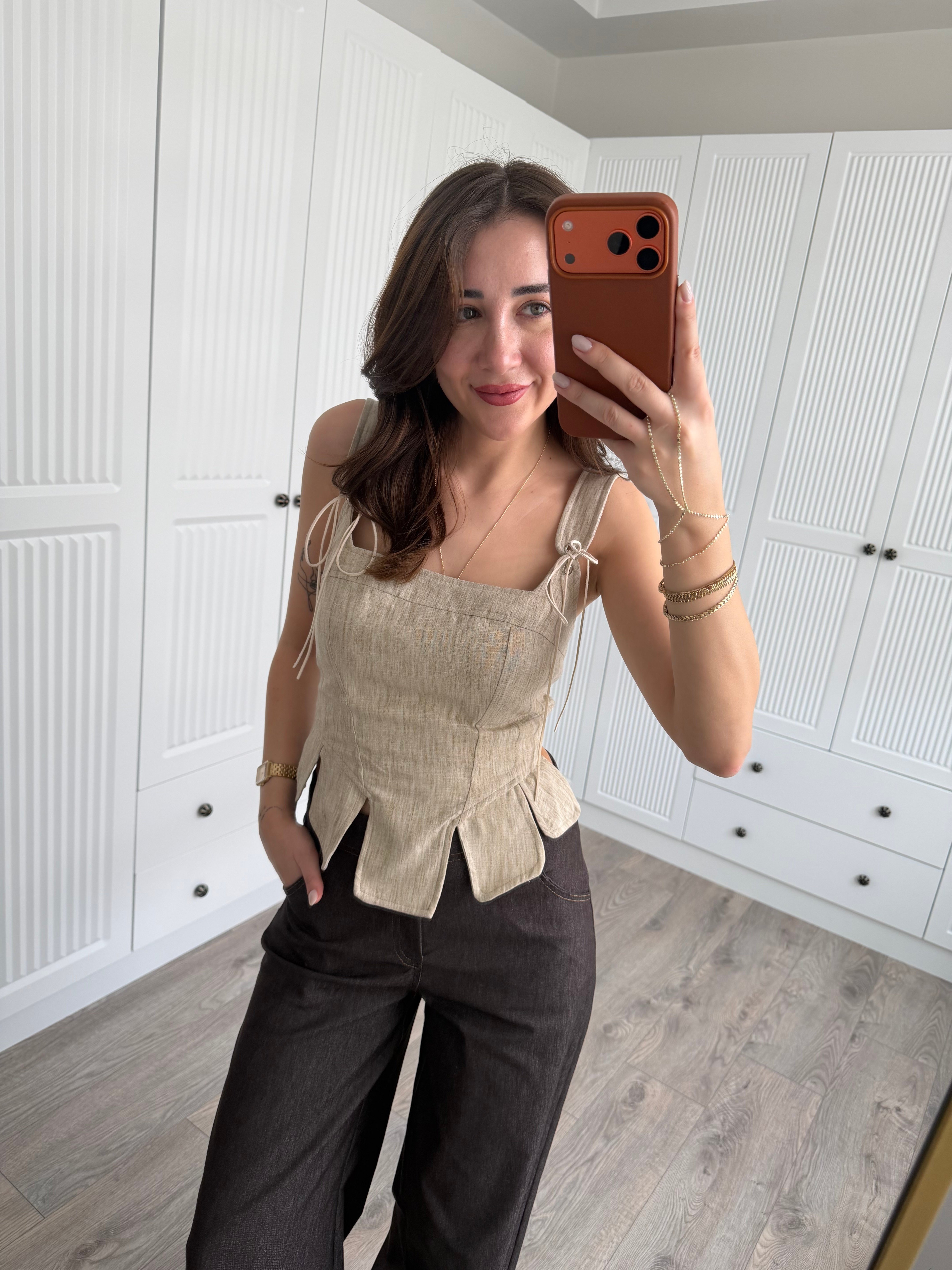 Marka Model Keten Dokulu Korse Bluz