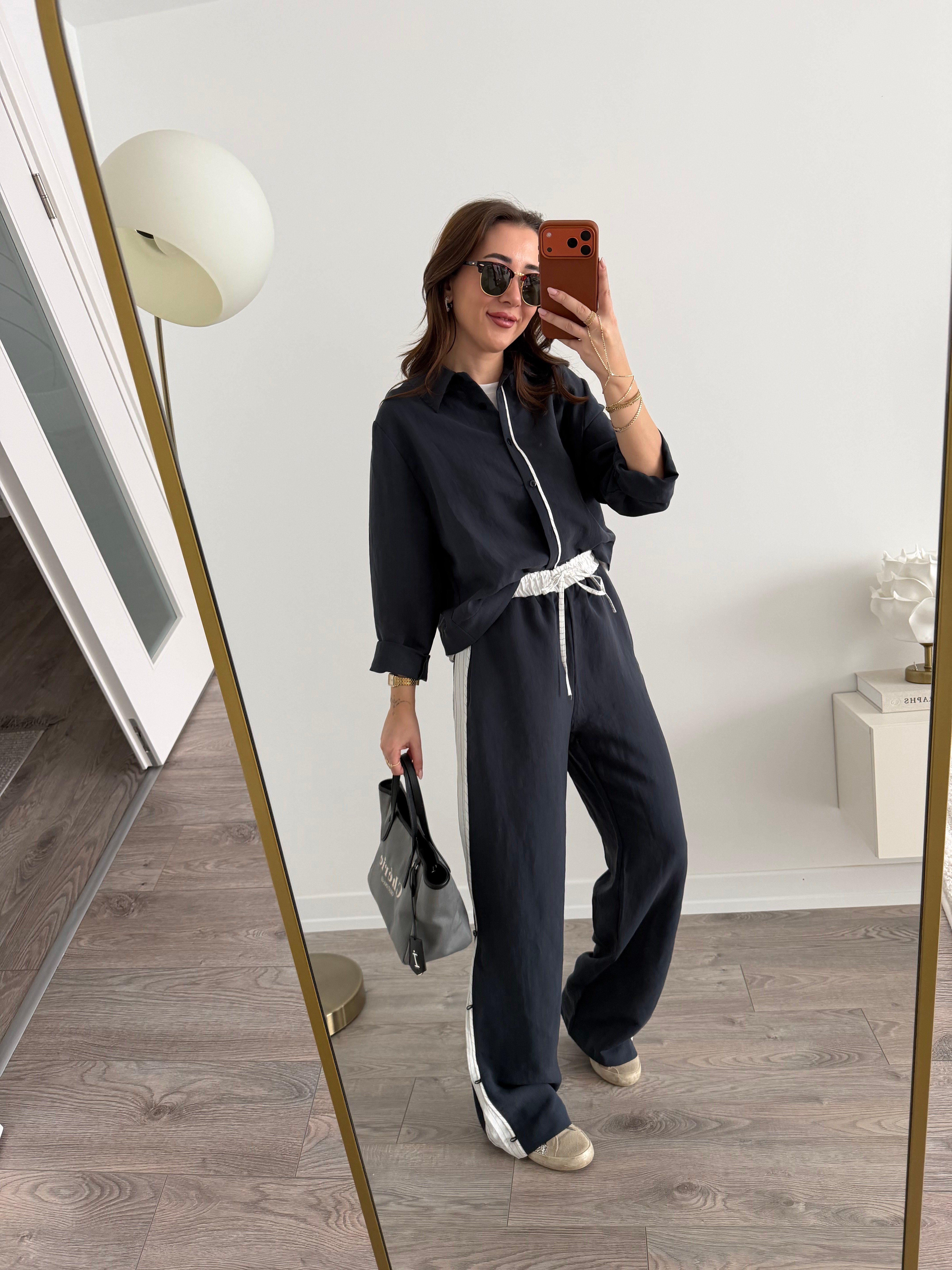 MarkaModel Kendinden Çizgili Gömlek Pantolon Takım