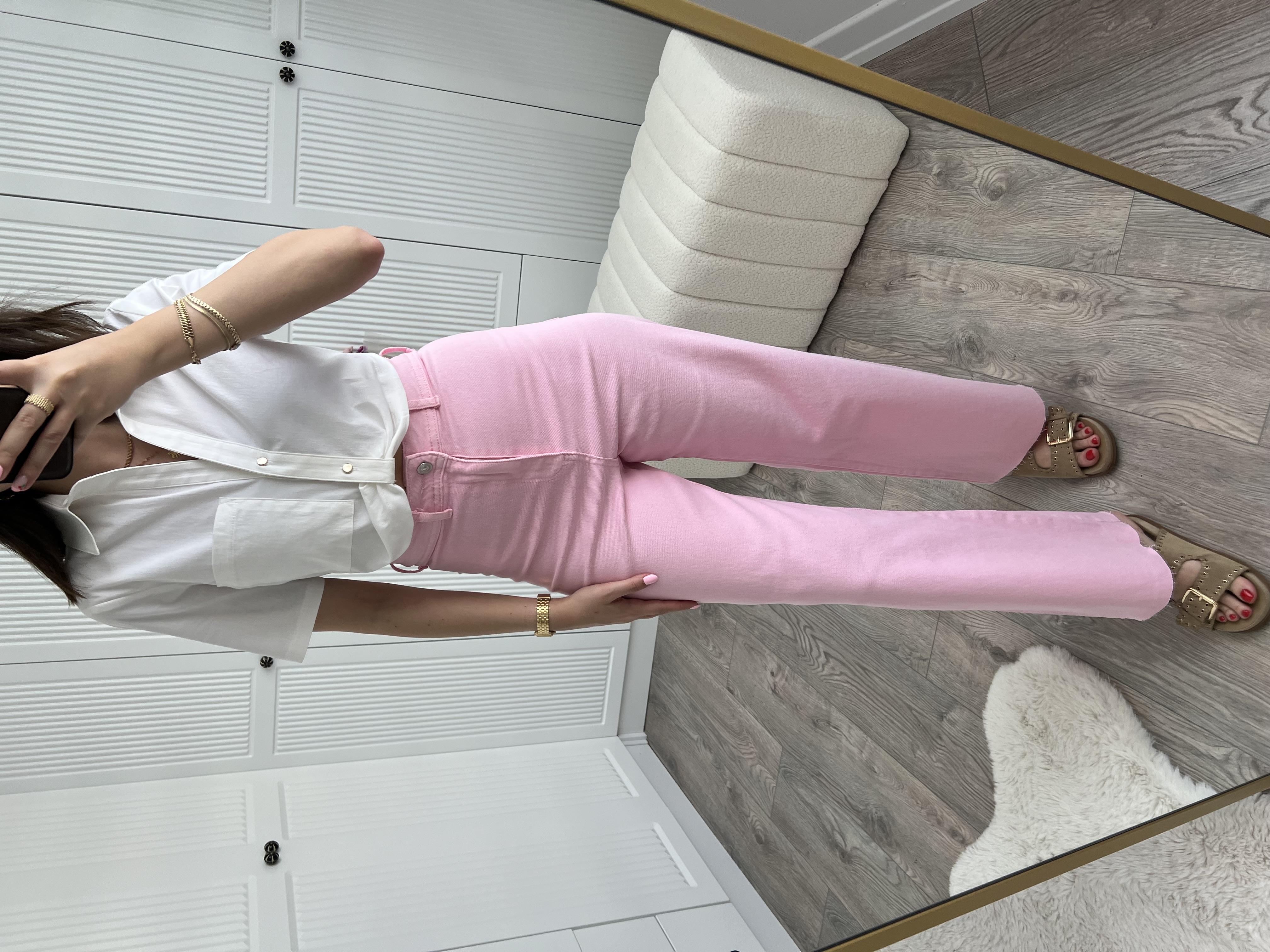 Orj Pembe Wide Leg Paçası Kesik Jean