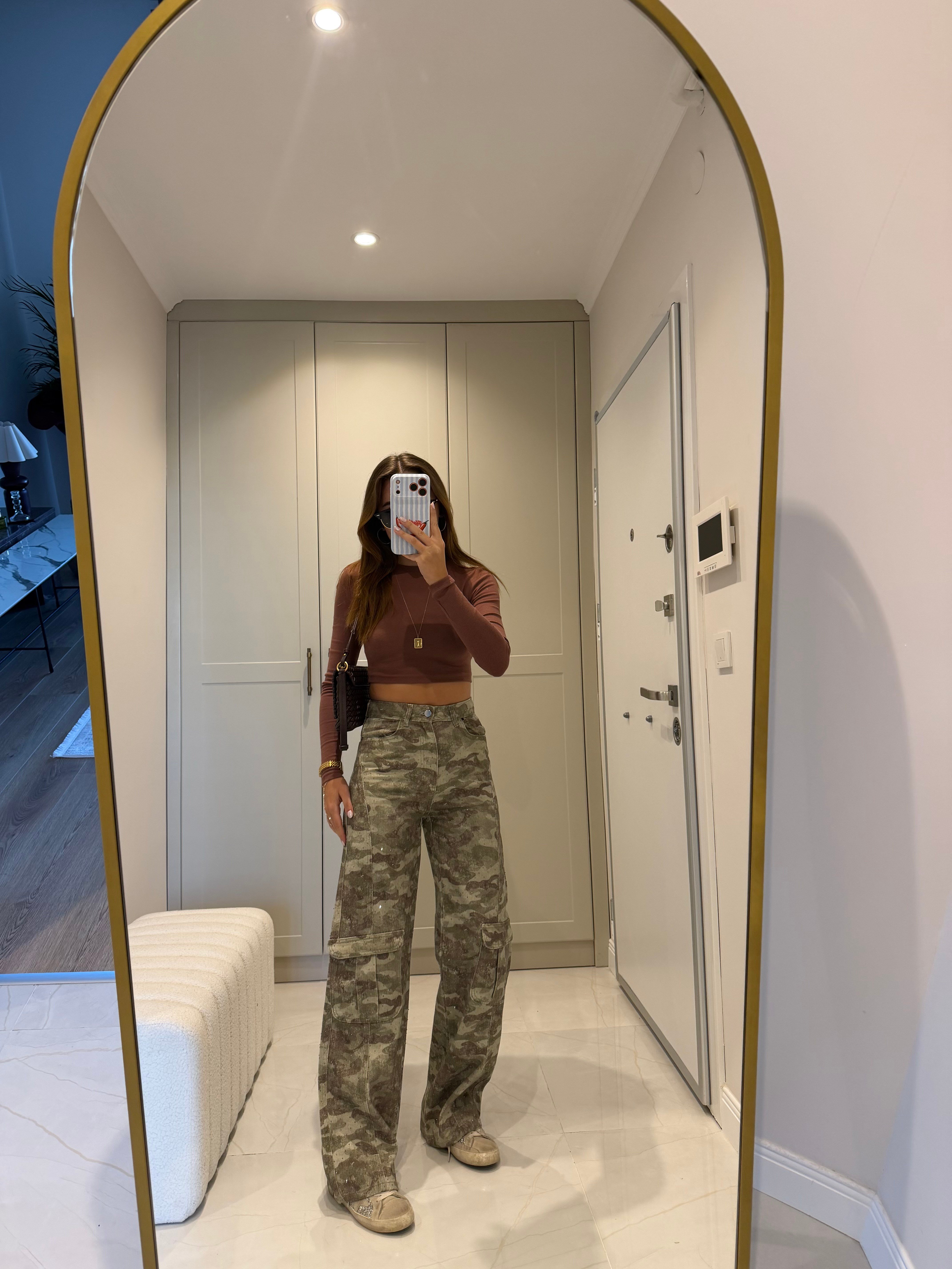Premium Kamuflaj Desen Taşlı Kargo Pantolon 