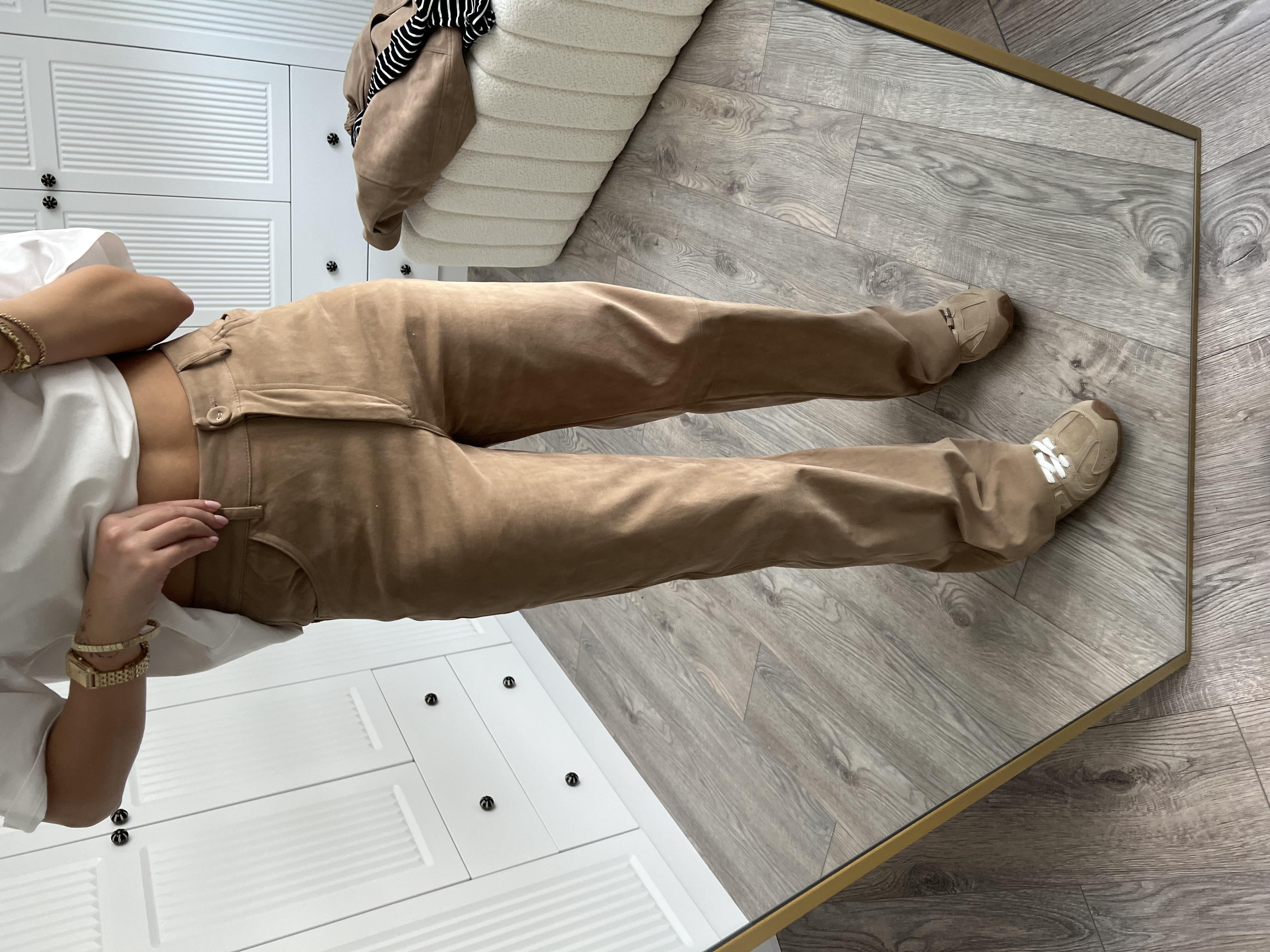 Süet Bej Straight Pantolon 