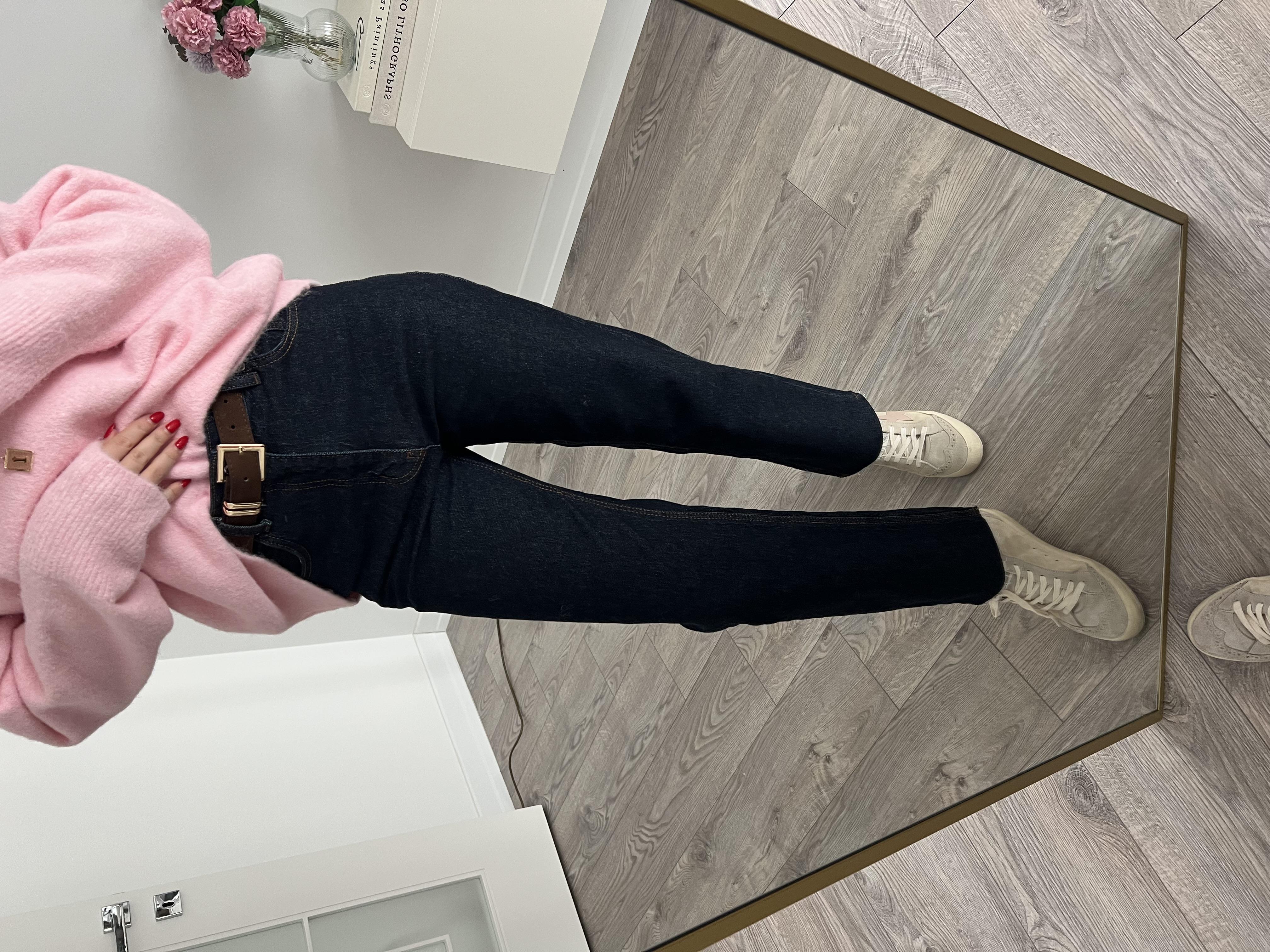 Süet Kemerli Lacivert Straight Jean 