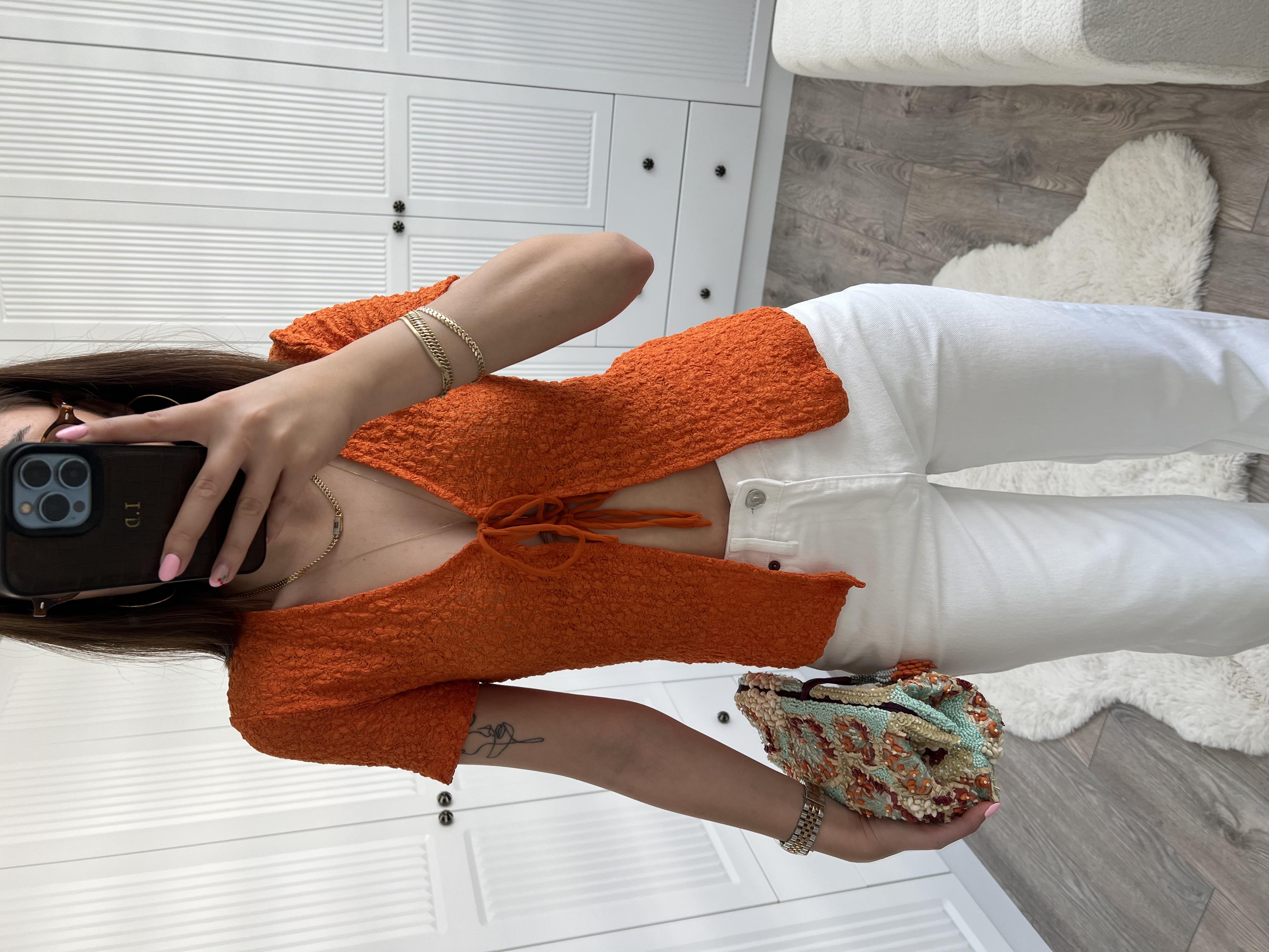 Turuncu Bağcıklı Dantel Top