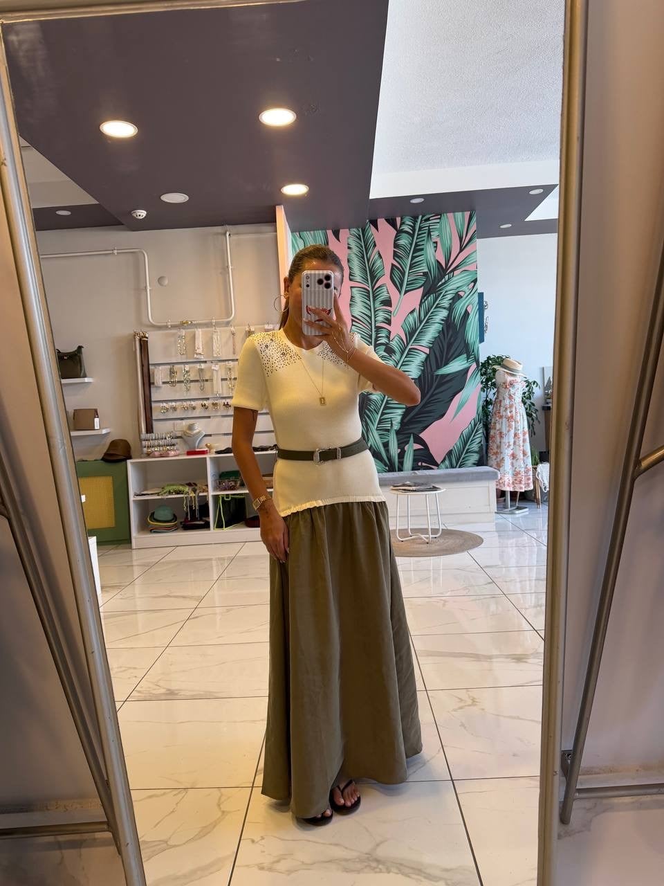 Twst Model Kemerli Triko Mix Elbise