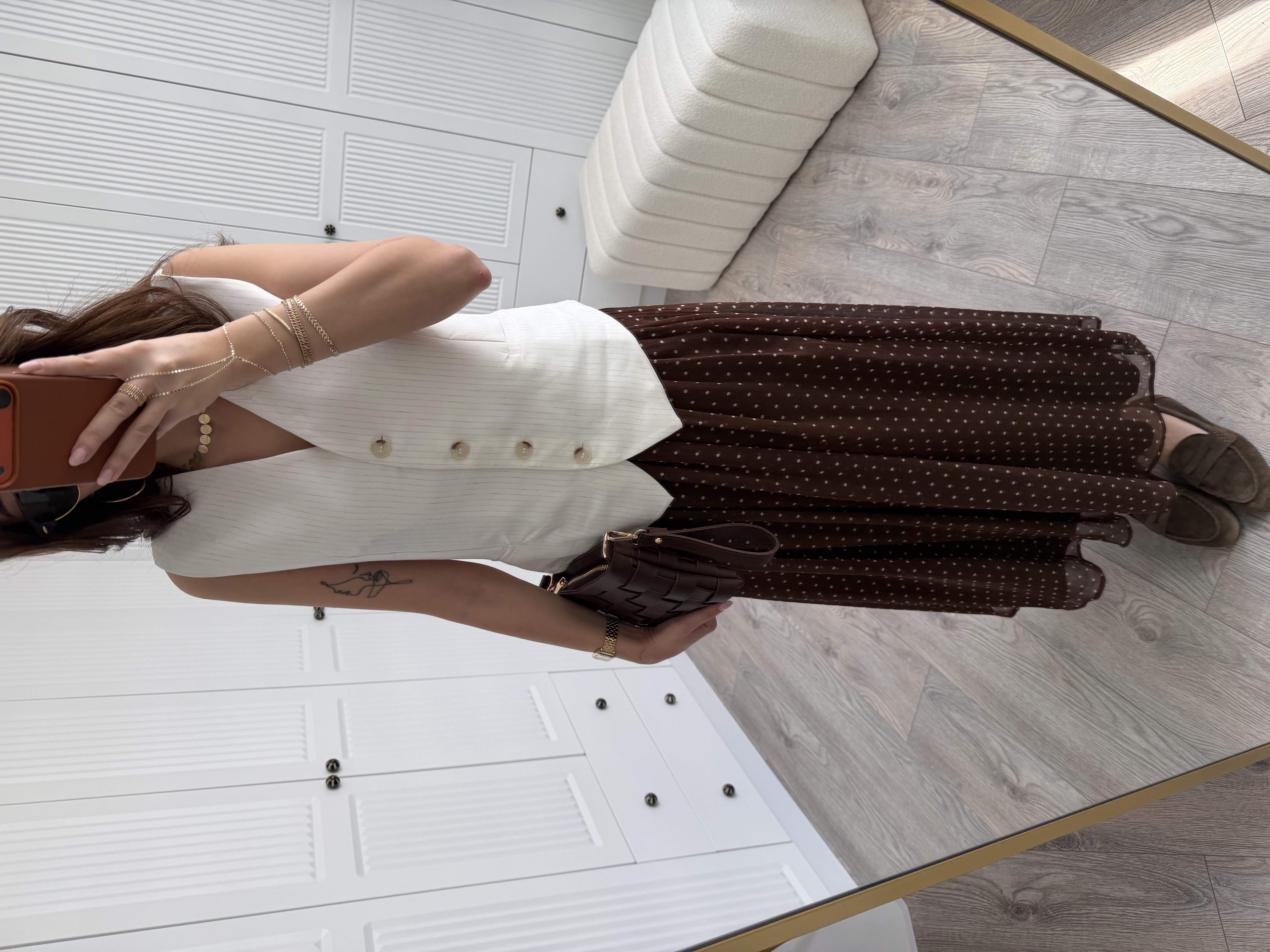 ZR Kahve Puantiyeli Etek