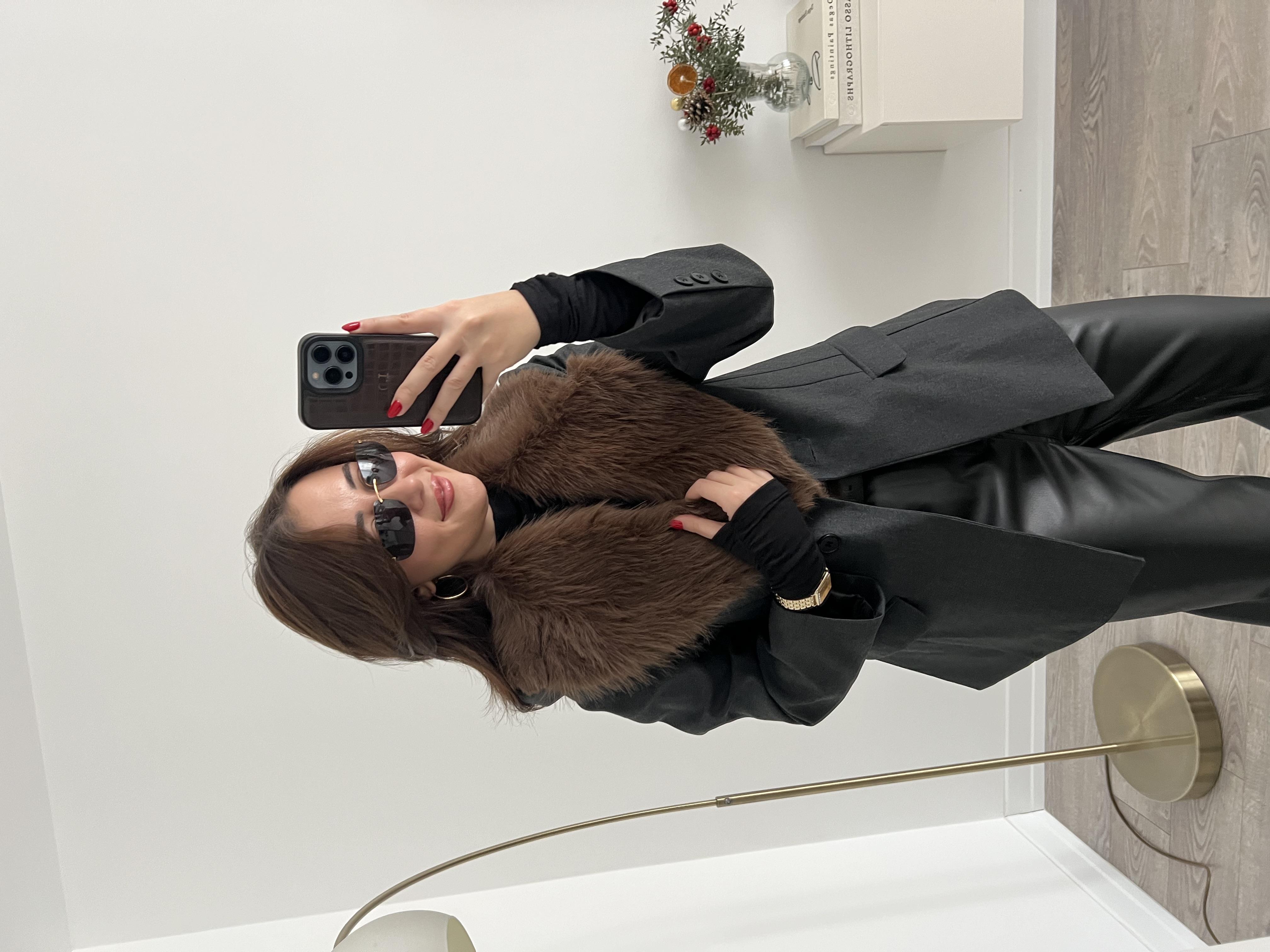 ZR Kürklü Antrasit Blazer Ceket