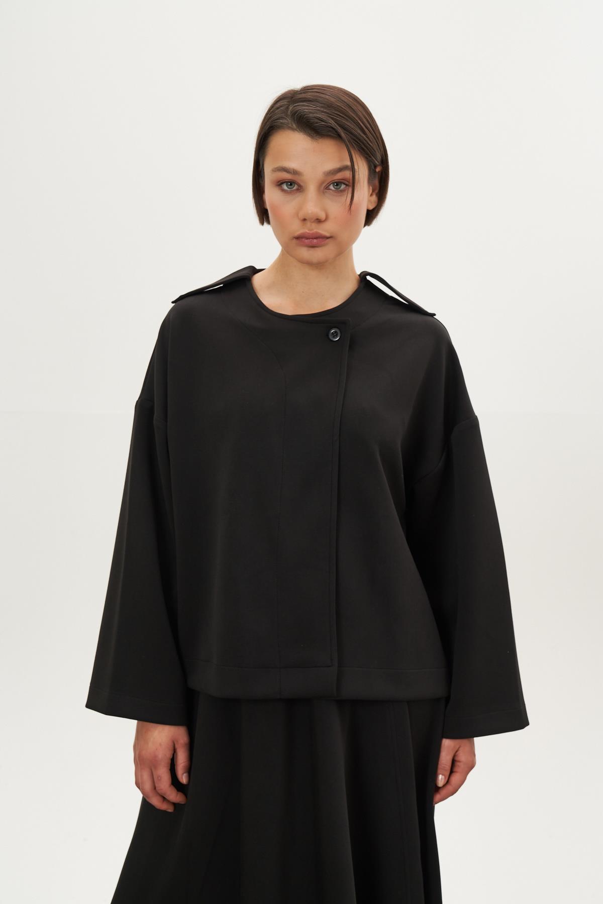 Apoletli Modal Ceket Siyah